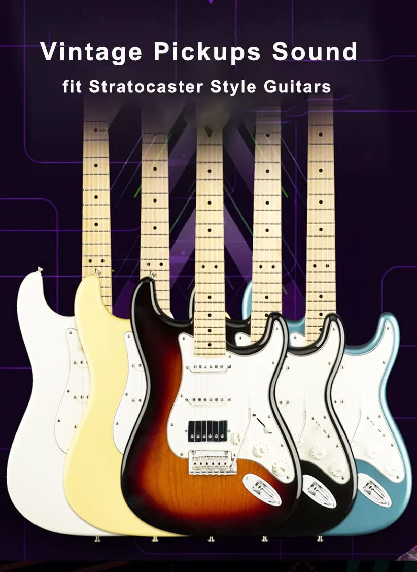 Prewired Pickguard with SSH Pickup Set, 3-ply Pick Guard Loaded High Output Alnico V Single Coil Humbucker Pick-ups, Electric Guitar Scratchplate as Luthier Replacement Parts, Cream-0C adged white 90C - Image 2
