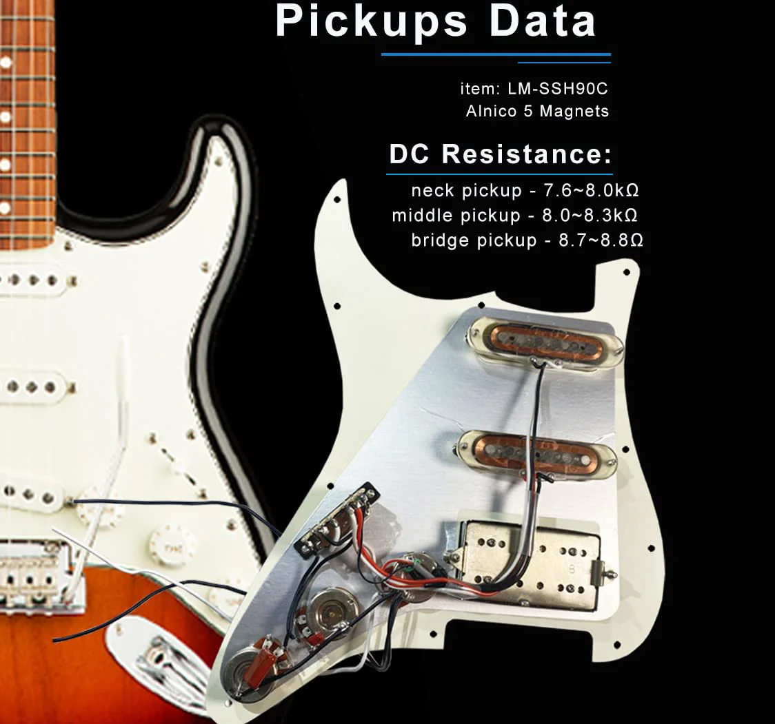 Prewired Pickguard with SSH Pickup Set, 3-ply Pick Guard Loaded High Output Alnico V Single Coil Humbucker Pick-ups, Electric Guitar Scratchplate as Luthier Replacement Parts, Cream-0C adged white 90C - Image 4