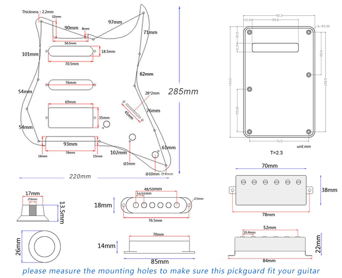 Prewired Pickguard with SSH Pickup Set, 3-ply Pick Guard Loaded High Output Alnico V Single Coil Humbucker Pick-ups, Electric Guitar Scratchplate as Luthier Replacement Parts, Cream-0C adged white 90C - Image 6