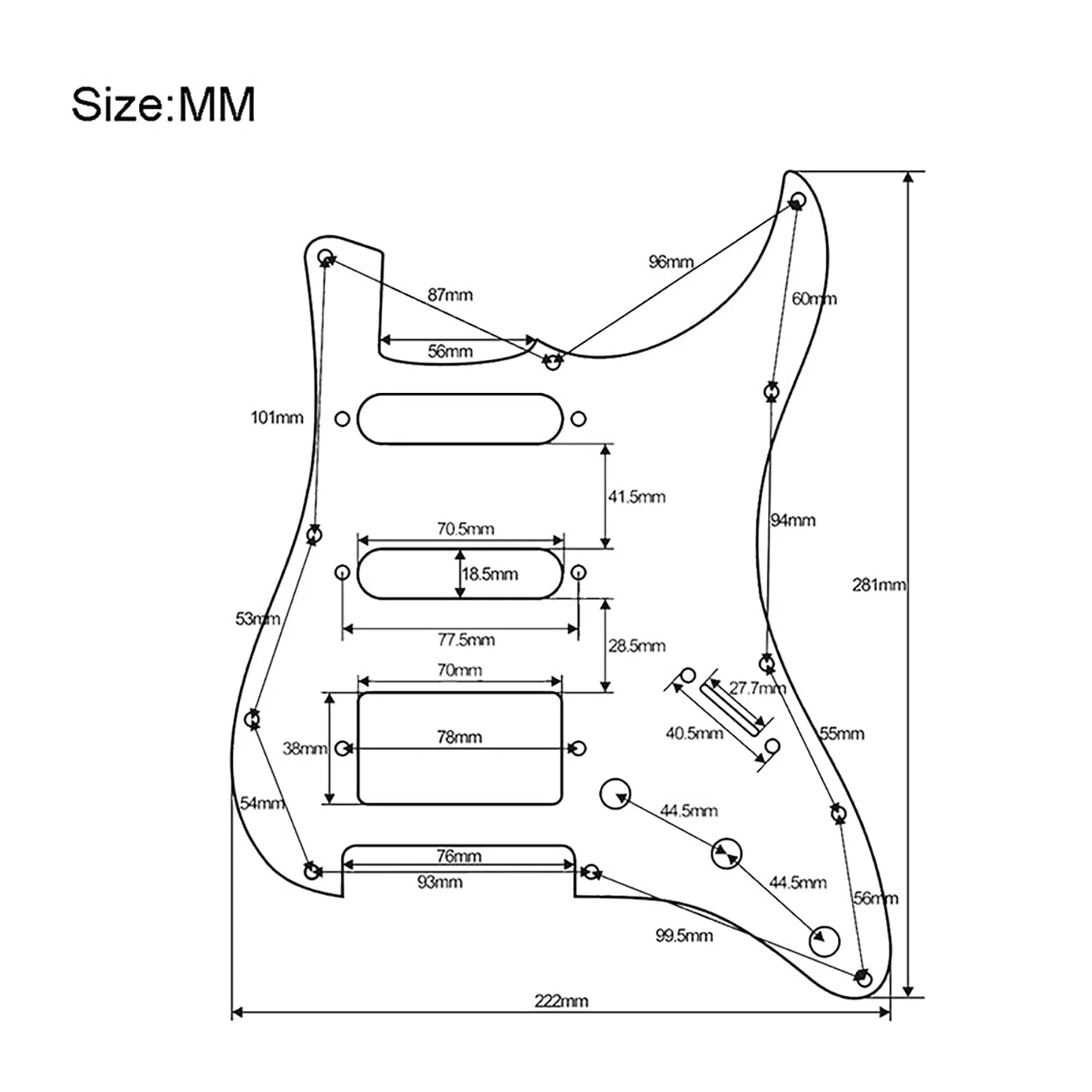 Pro 11-Hole Round Corner HSS Guitar Strat Pickguard for USA/Mexican Stratocaster 4-screw Humbucking Mounting Open Pickup, White-Black, 3ply. White-Black-3ply - Image 2