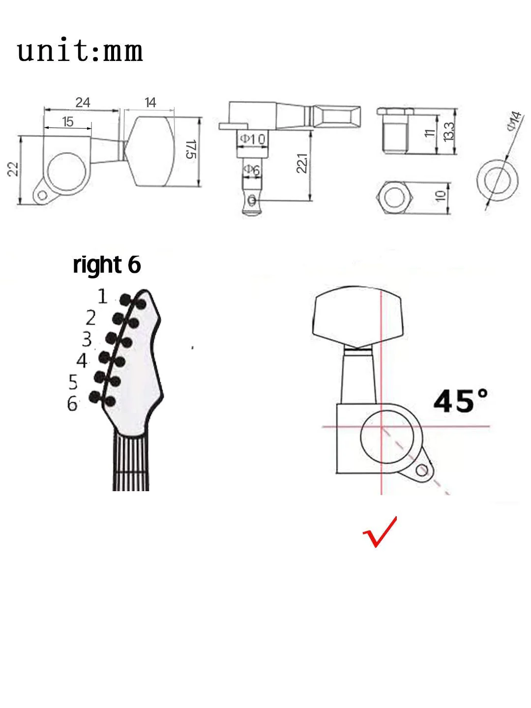 Pro 6 inline Guitar Tuners String Tuning Pegs Machines Heads Set for Fender Stratocaster Telecaster Electric Guitar Parts,Gold. HY-QTN01-S6GD - Image 2