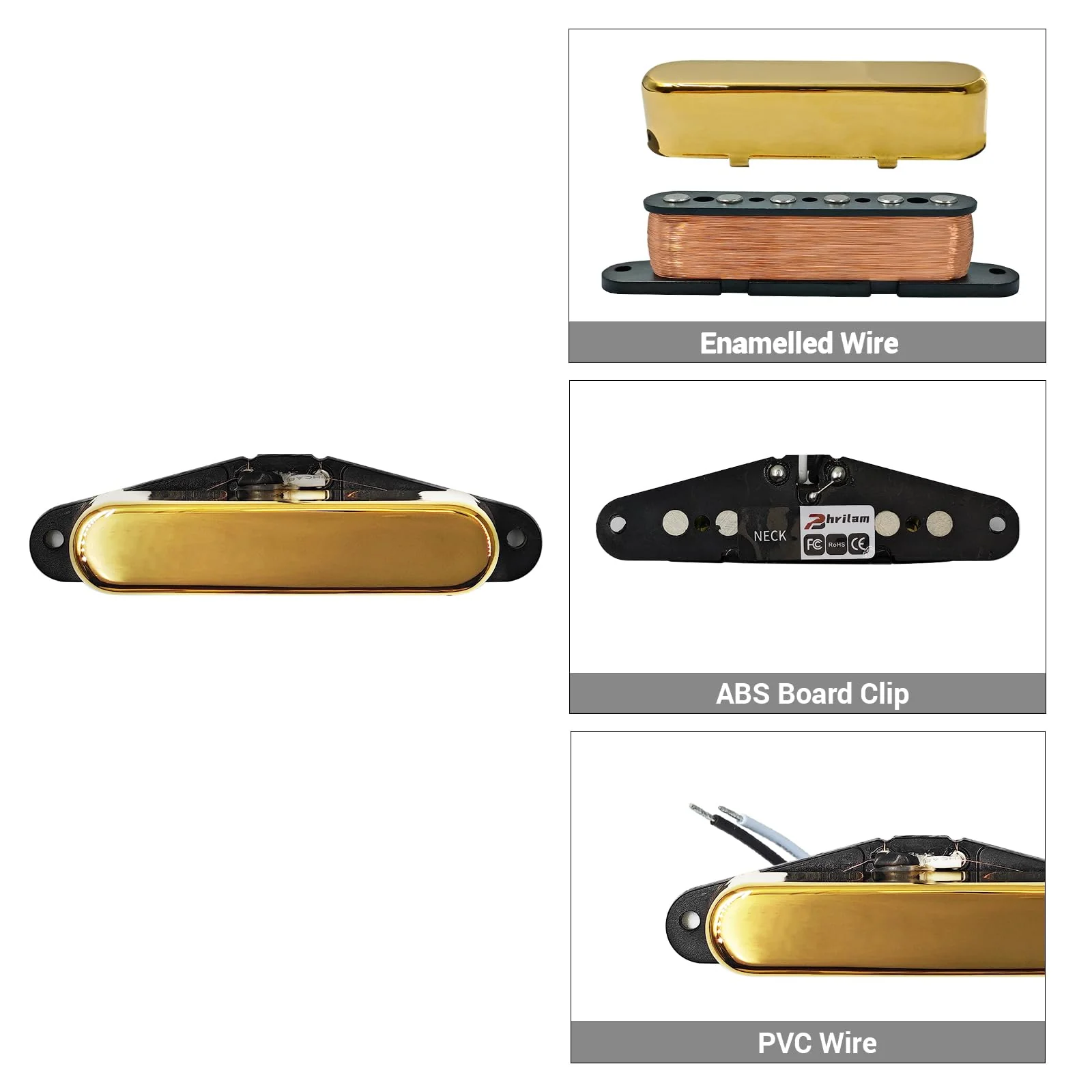 Pro TL-60S Vintage Alnico 5 Single Coil Neck Pickups for FD Tele Style Electric Guitar, Gold pickup neck - Image 5