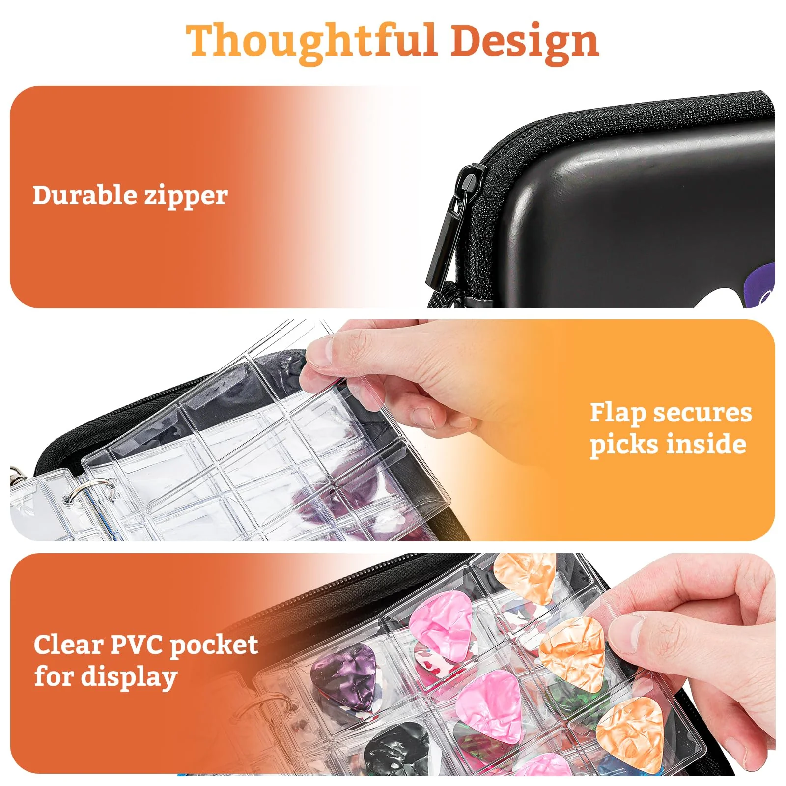 ProCase Guitar Pick Case, Pick Holder Stores 84 pcs Guitar Picks Collection Pick Storage Album Book Pick Display Water-Resistant, Durable EVA Material Bag for Guitar Player -Black - Image 2