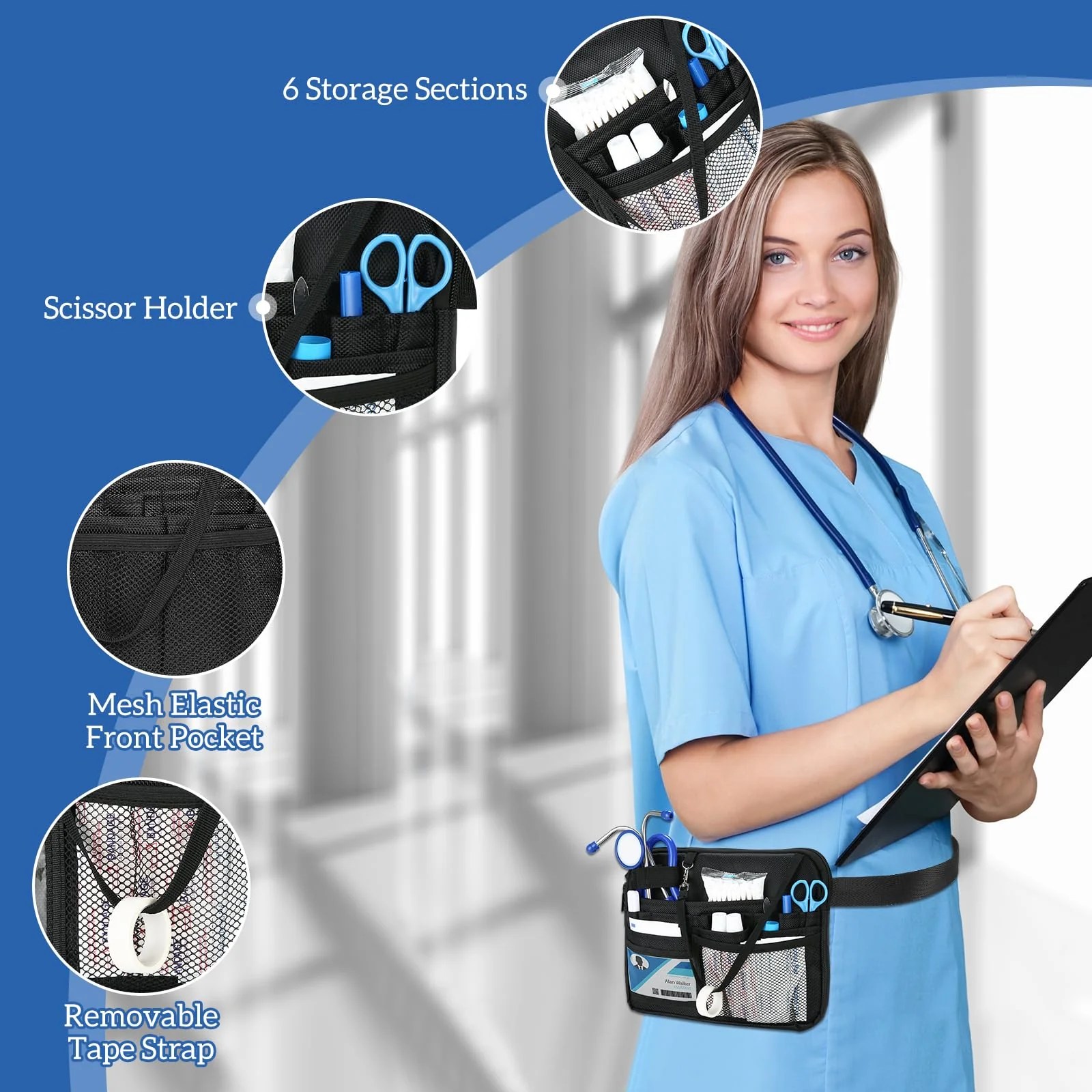 ProCase Nurse Fanny Pack, Lightweight Utility Organizer Pouch for Medical Supplies, Stethoscope, Scissors for RN EMT -Black, Large Black - Image 4