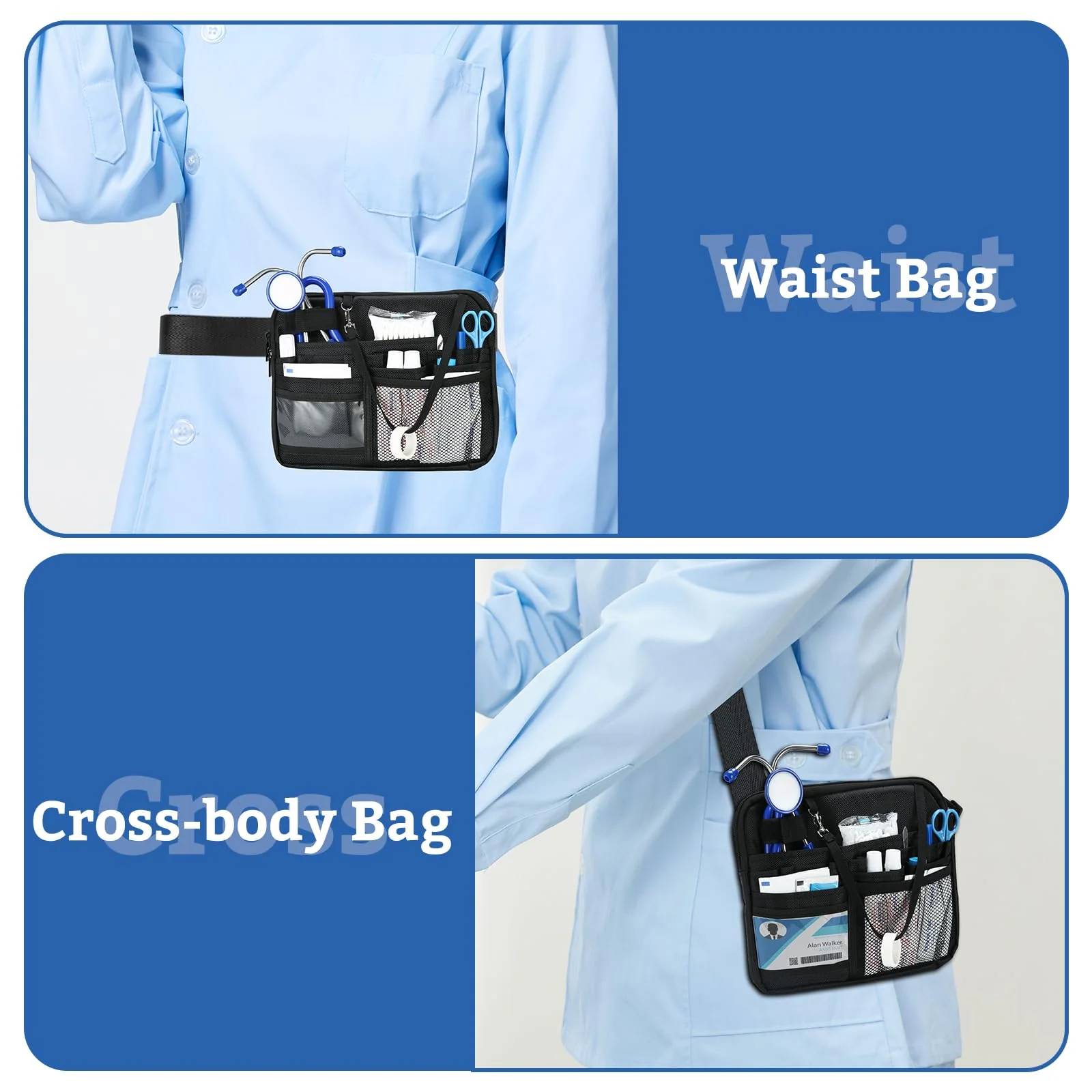 ProCase Nurse Fanny Pack, Lightweight Utility Organizer Pouch for Medical Supplies, Stethoscope, Scissors for RN EMT -Black, Large Black - Image 6