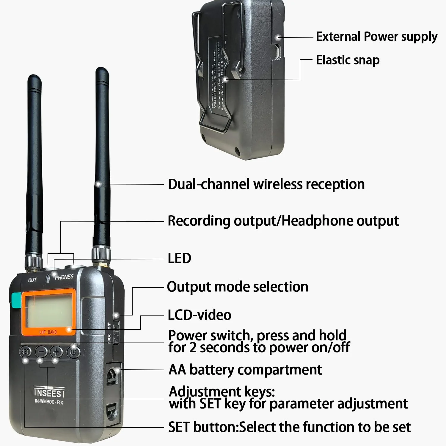 Professionai Wireless Video Recording Microphone with 1 Receiver,1 Transmitters, and 1 Lapel Microphones Compatible Smartphones,DSLR,and Video Cameras - Image 3