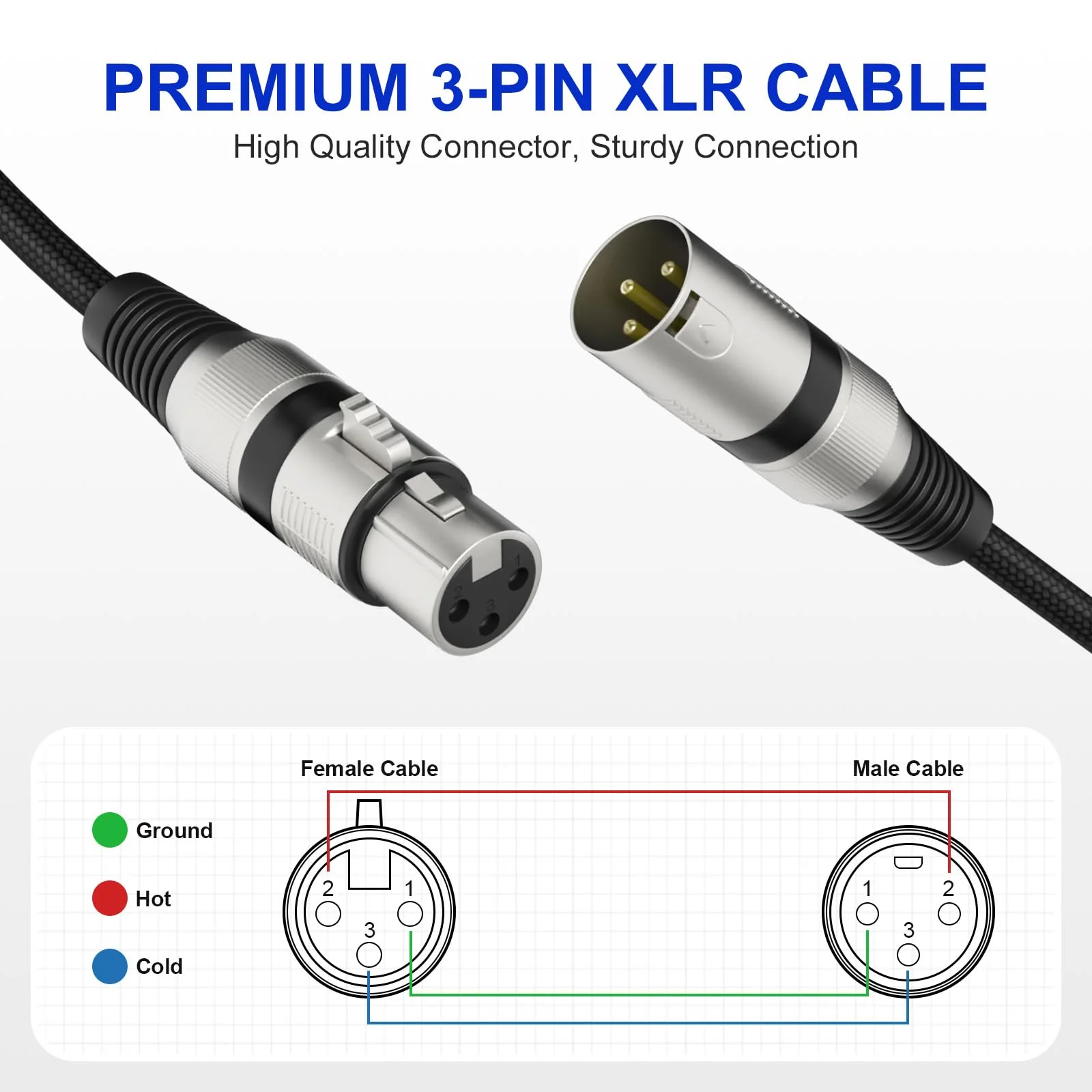 Professional 2 Pack 25FT XLR Cables, Noise Free and Long-Lasting Braided XLR Microphone Cable, All Copper Conductors Balanced Male to Female Mic Cable for Studio Monitor, Mixer, DMX, Black - Image 3