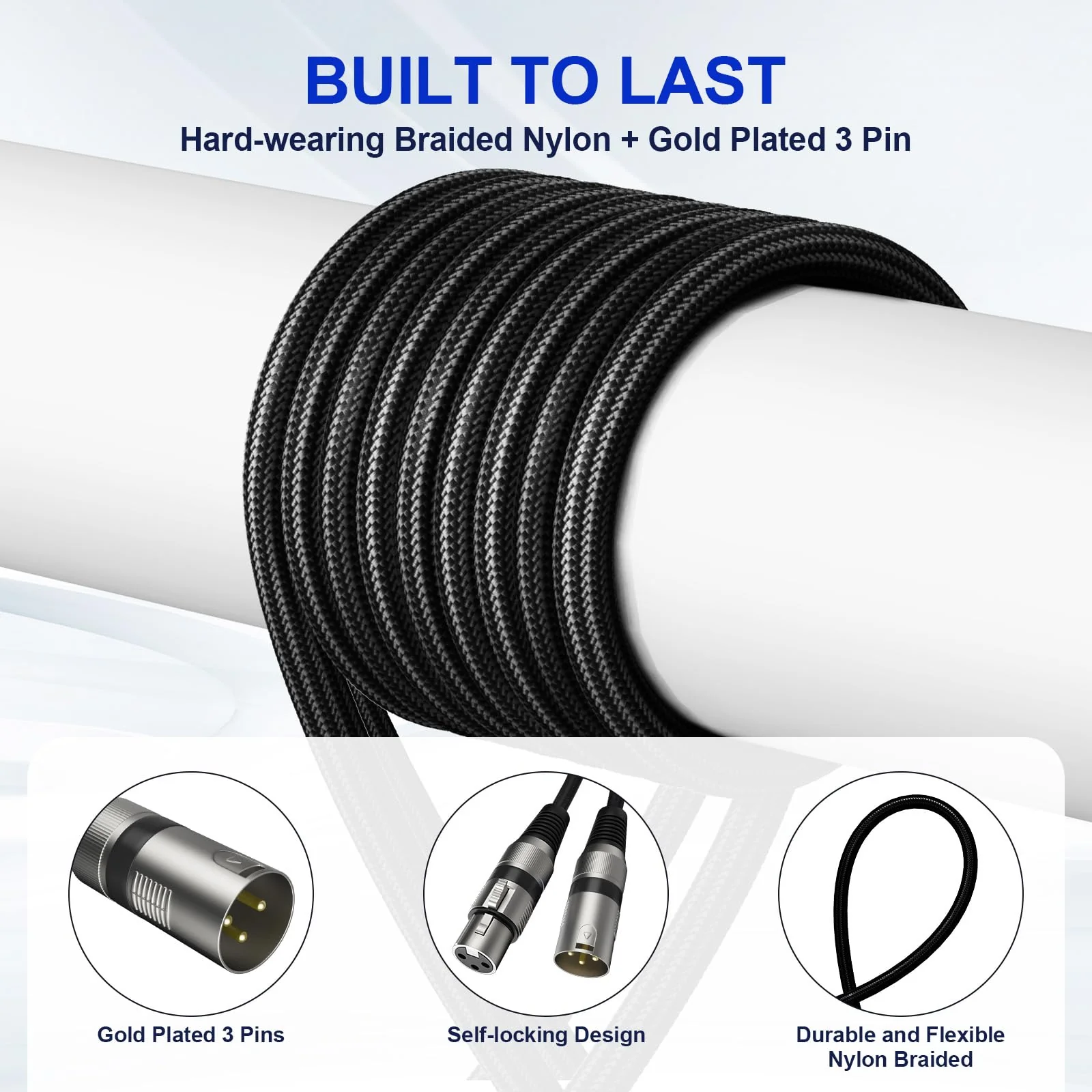 Professional 2 Pack 25FT XLR Cables, Noise Free and Long-Lasting Braided XLR Microphone Cable, All Copper Conductors Balanced Male to Female Mic Cable for Studio Monitor, Mixer, DMX, Black - Image 4
