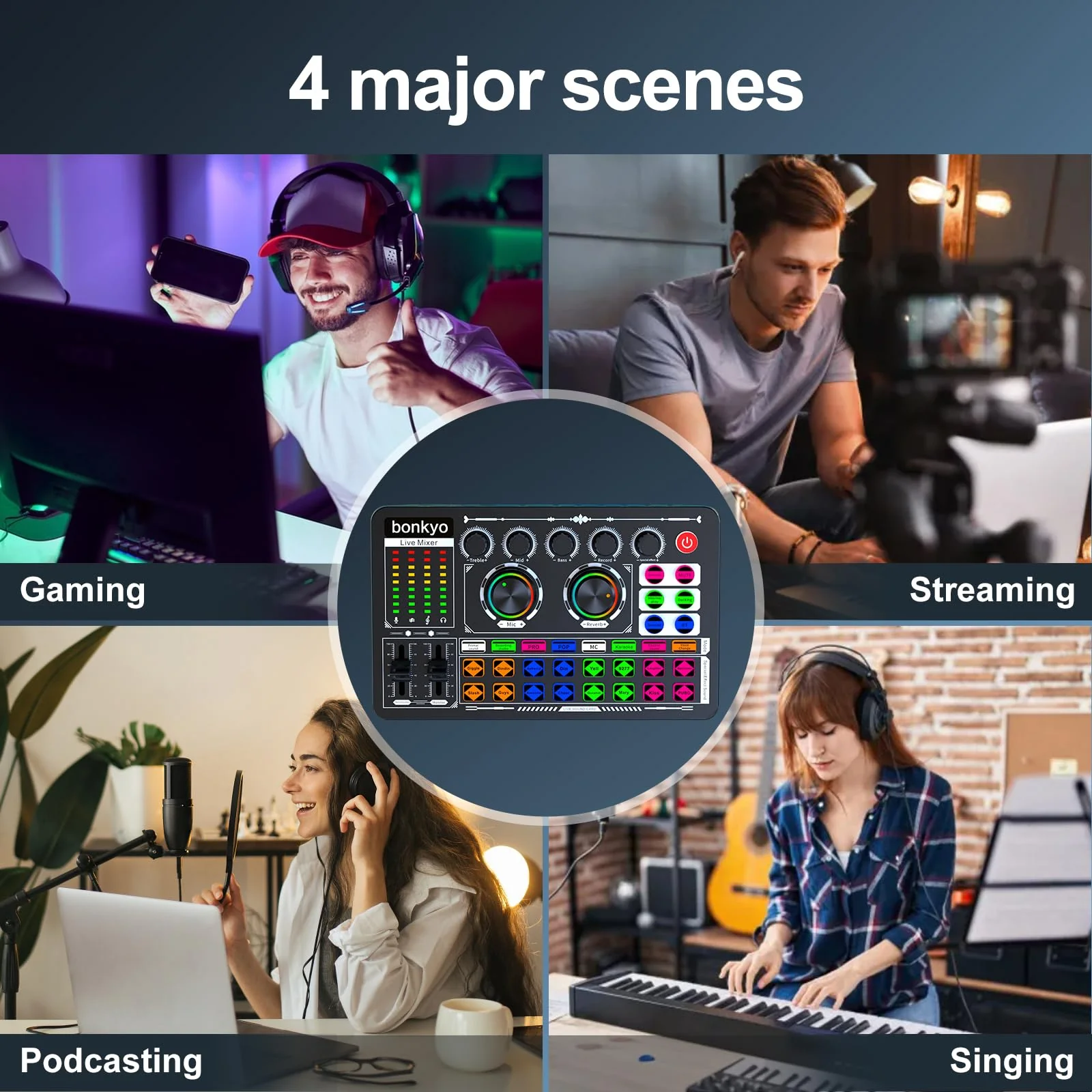 Professional Audio Mixer, F999 Live Sound Card With Dj Mixer For Streaming/Podcasting/Gaming, Professional Studio Equipment - Image 3