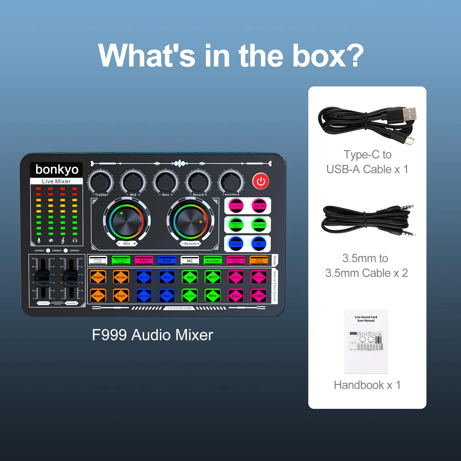 Professional Audio Mixer, F999 Live Sound Card With Dj Mixer For Streaming/Podcasting/Gaming, Professional Studio Equipment - Image 8