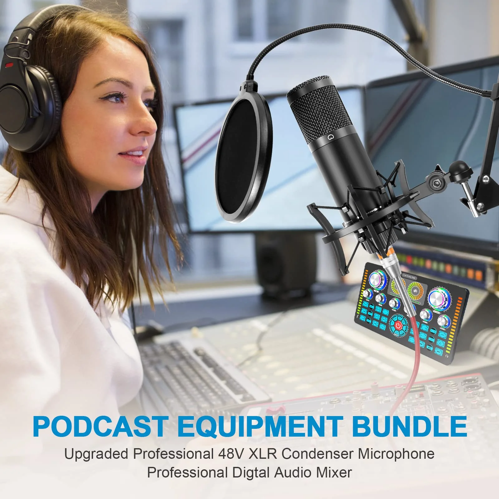 Professional Audio Mixer,Live Sound Card and Stereo Audio Interface,Bluetooth Sound Board with XLR interface,48V Phantom Power,Voice Changer,For Podcasting,Live sound,recording Studio and Gaming - Image 8