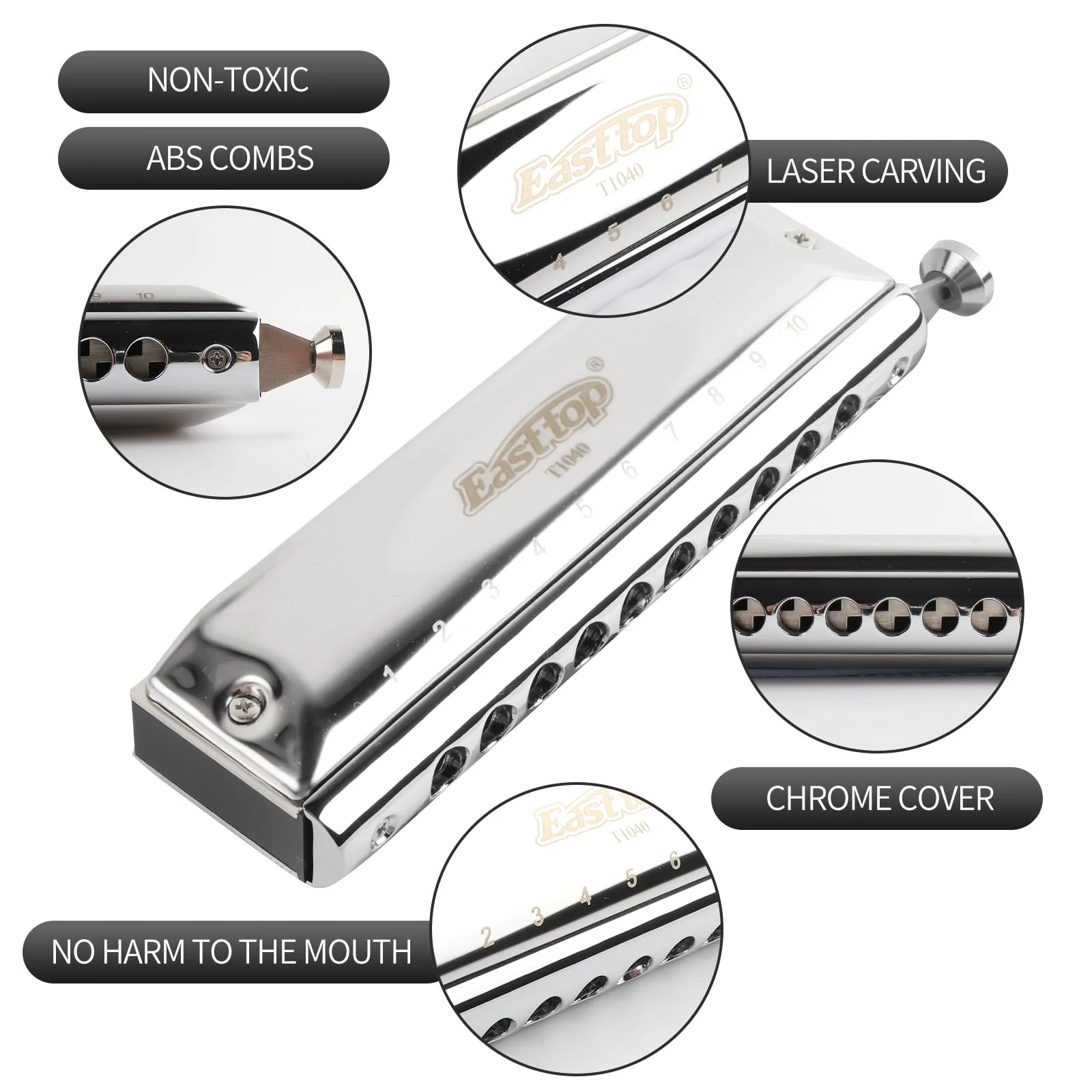 Professional Chromatic Harmonica C Key，Standard 10 Holes 40 Tones Mouth Organ T10-40 Harmonica for Adults,Professionals and Students(T10-40) - Image 3