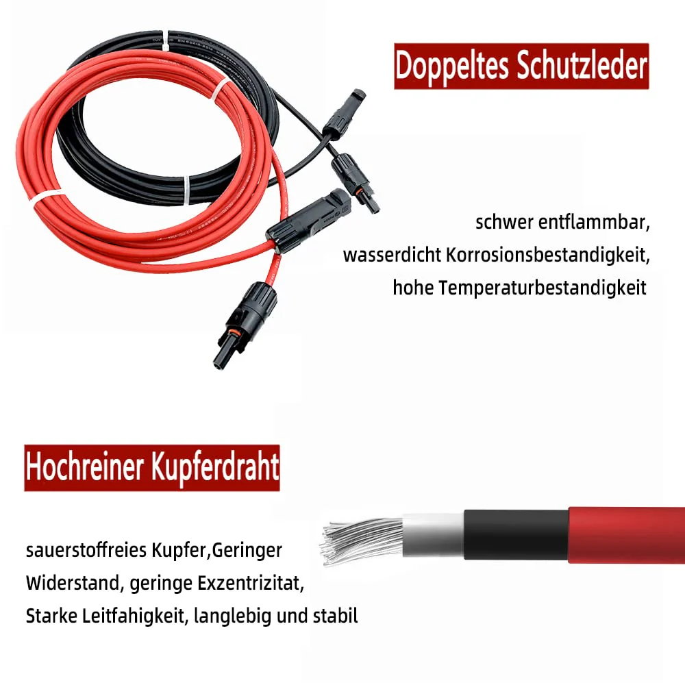 Professional connection cable extension cable on both sides solar plug solar cable red / black 6 mm² including mounted solar plug (1 m 4 mm²) 4mm²1m - Image 2