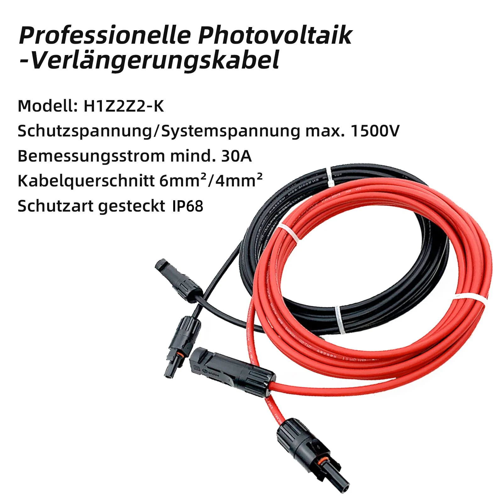 Professional connection cable extension cable on both sides solar plug solar cable red / black 6 mm² including mounted solar plug (1 m 4 mm²) 4mm²1m - Image 5