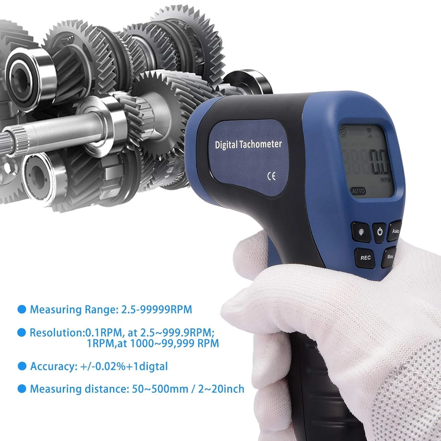Professional Digital Speedometer Tachometer, Handheld LCD Digital Laser Revolutionometer Speedometer, Non-Contact Tachometer, Tachometer, Reflective Tape Blue - Image 4