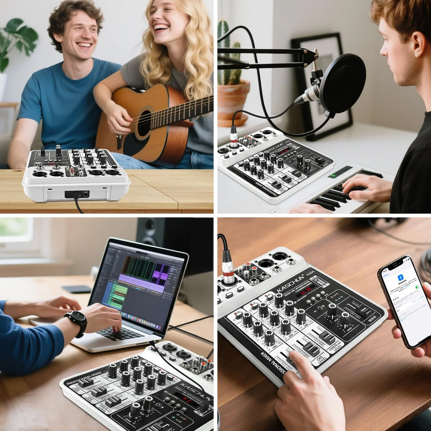 Professional DJ audio mixer, 4-channel DJ mixer, Bluetooth sound mixer, supports USB/MP3/BT computer input, 48V phantom power stereo studio audio mixer suitable for DJ studio streaming recording KX04 - Image 8