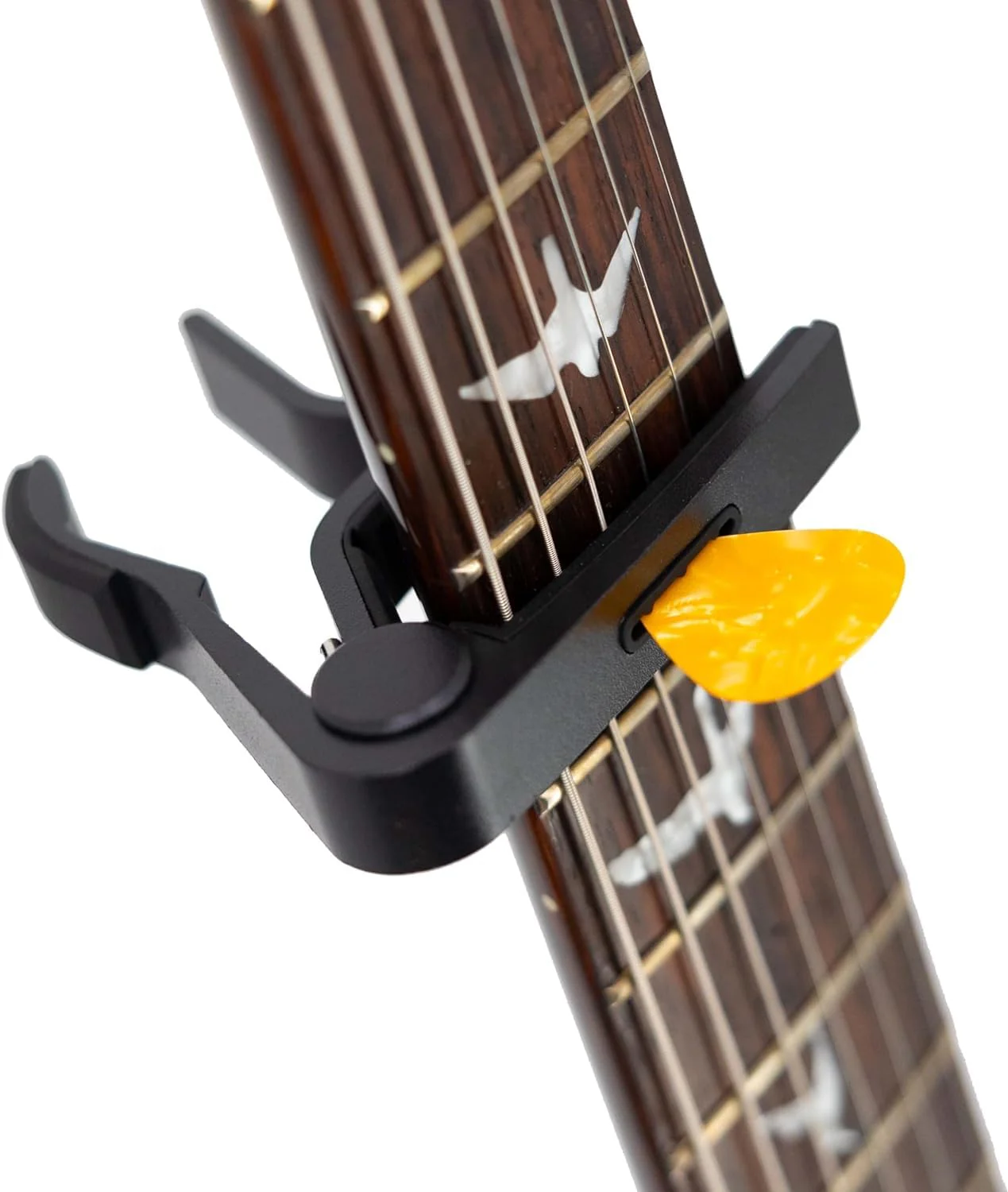 Professional Guitar Capo w/Built-In Pick Holder | Universal Compatibility for Acoustic, Electric & Bass | by AudioMonkey | Includes 6 Picks! (Matte Black) - Image 2