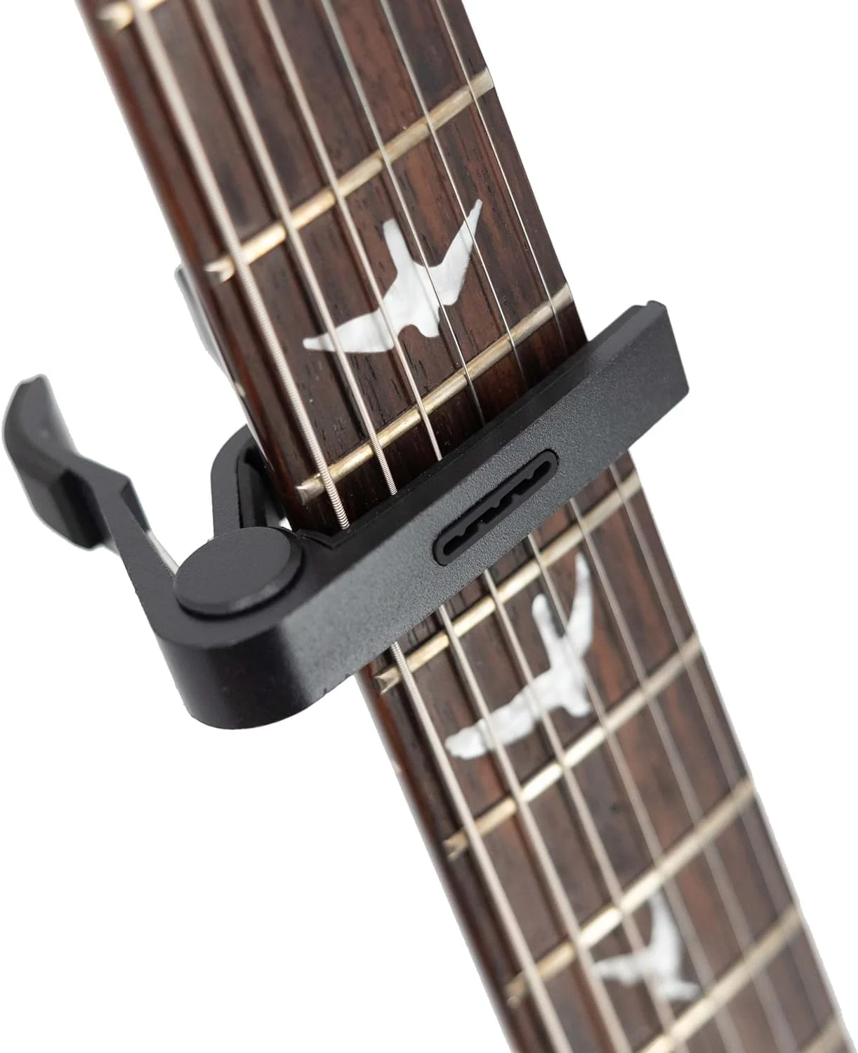 Professional Guitar Capo w/Built-In Pick Holder | Universal Compatibility for Acoustic, Electric & Bass | by AudioMonkey | Includes 6 Picks! (Matte Black) - Image 3