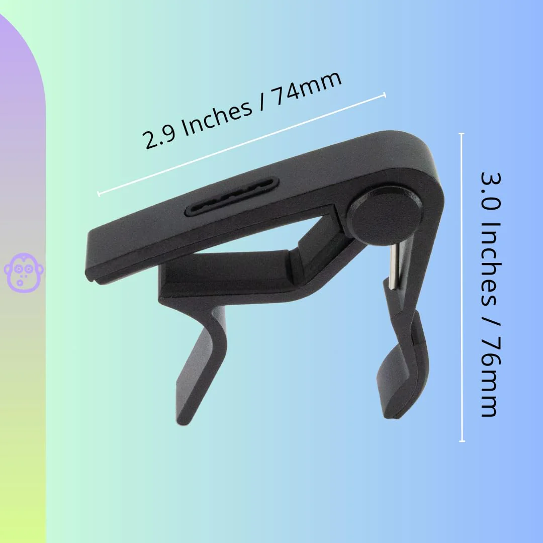 Professional Guitar Capo w/Built-In Pick Holder | Universal Compatibility for Acoustic, Electric & Bass | by AudioMonkey | Includes 6 Picks! (Matte Black) - Image 5