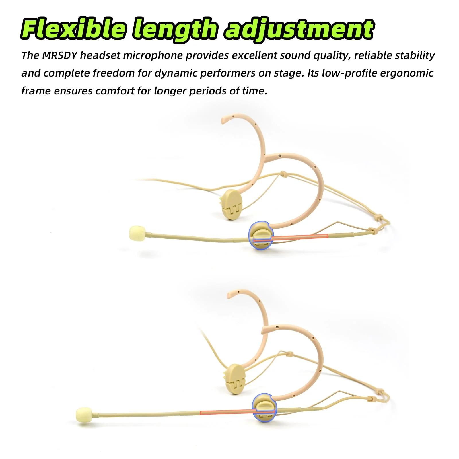 Professional Headset Microphone, Compatible with Shure Wireless System, Omnidirectional Condenser Double Over Ear Headworn Mic, 4-Pin Mini XLR, Cable Length 42 Inch (Beige) Beige - Image 4