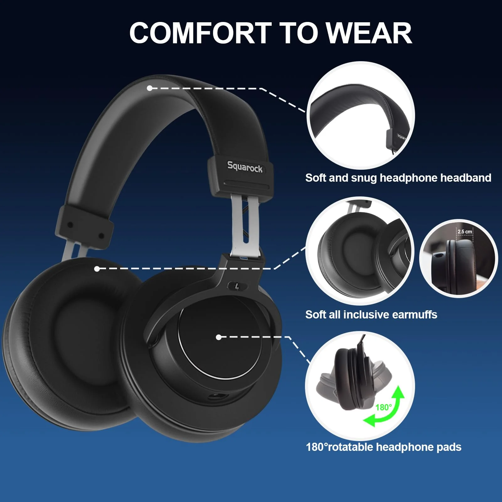 Professional Monitor Headphones Podcast/ Recording/ Live Streaming 3.5/6.5mm Wired Earphones for Audio Interface Over Ear Comfortable Headphones Stereo 50mm Sound Drive, 32Ω lmpedance（D1,Black） - Image 2