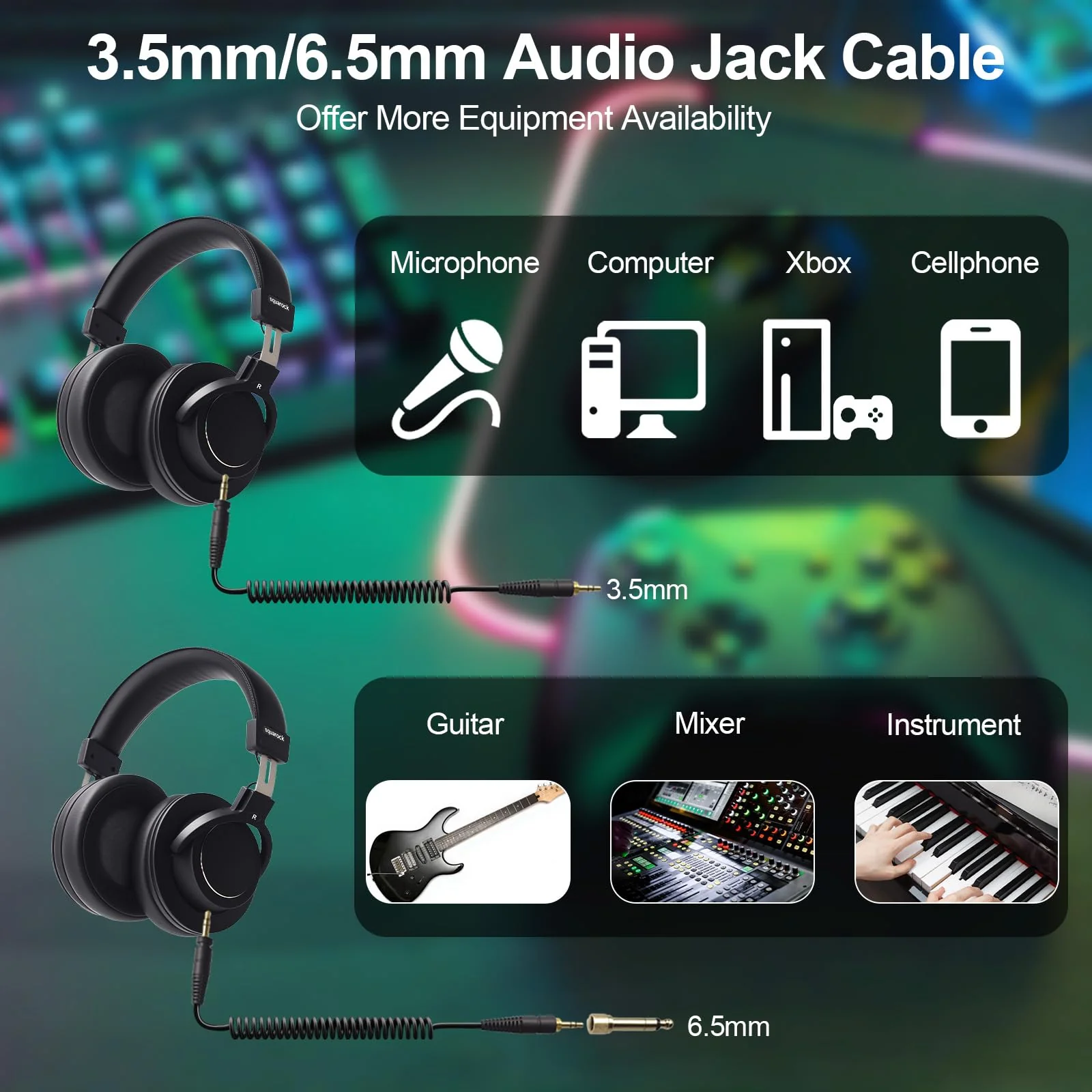 Professional Monitor Headphones Podcast/ Recording/ Live Streaming 3.5/6.5mm Wired Earphones for Audio Interface Over Ear Comfortable Headphones Stereo 50mm Sound Drive, 32Ω lmpedance（D1,Black） - Image 4