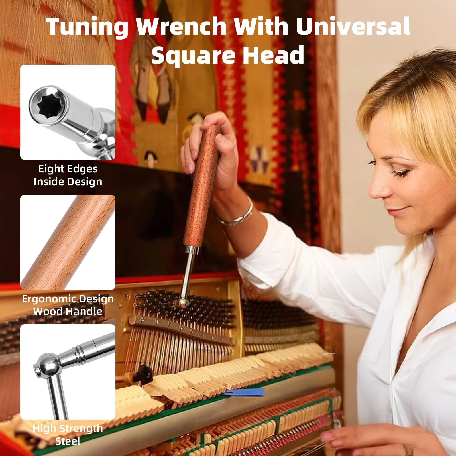 Professional Piano Tuning Kit, 9 PCS Piano Tuner Wrench Hammer piano tuning Mute kit tools 9 Pack Set - Image 2