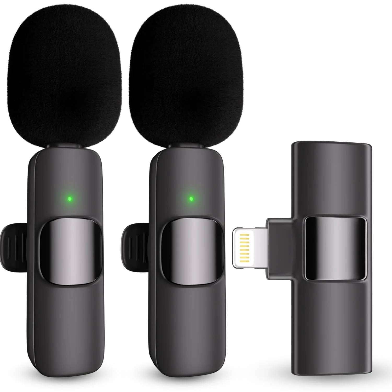 Professional Wireless Lavalier Lapel Microphone for iPhone, iPad, Cordless Omnidirectional Condenser Recording Mic for Video Recording, Live Streaming, Interview Podcast Vlog YouTube Tiktok(2 Pack) Black-1