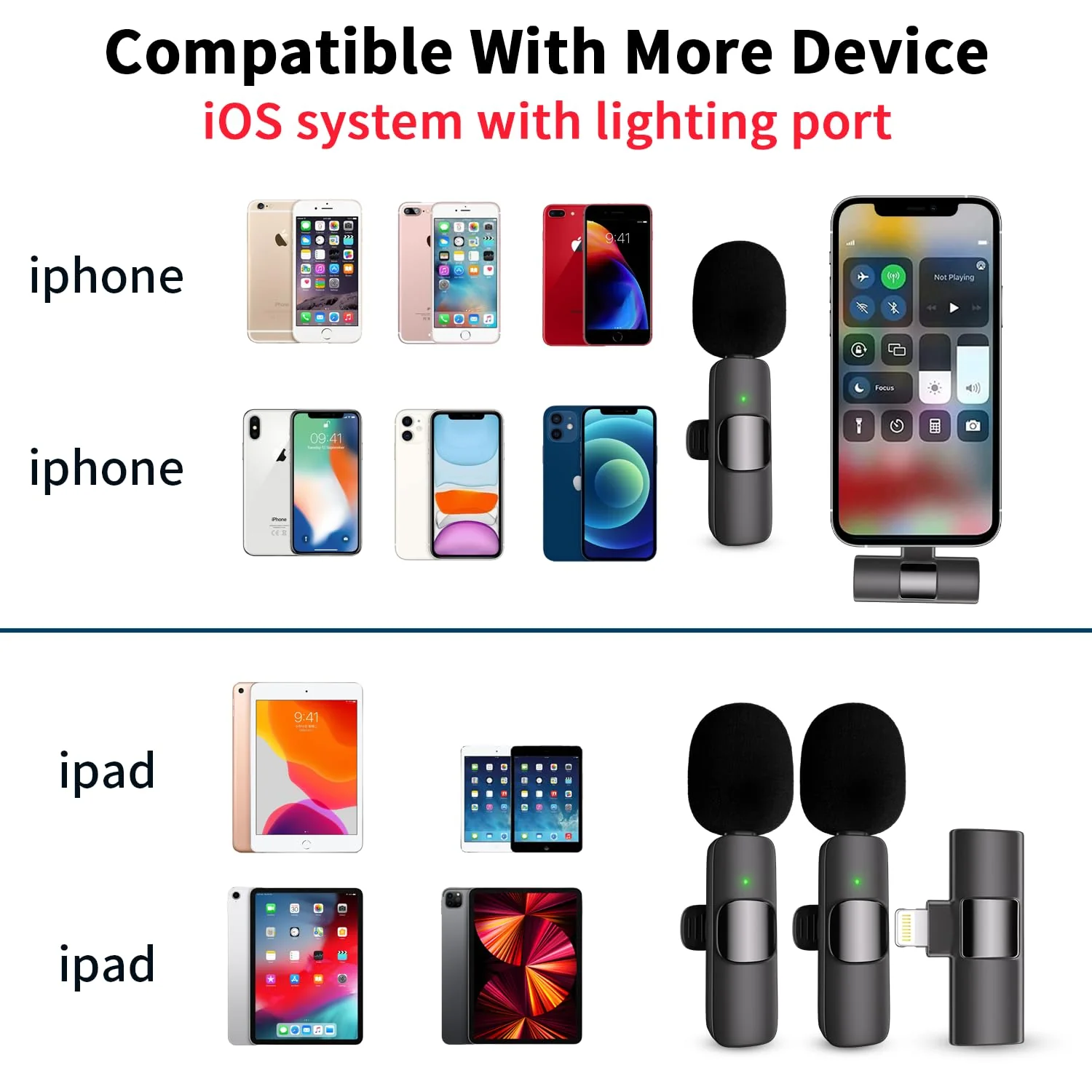 Professional Wireless Lavalier Lapel Microphone for iPhone, iPad, Cordless Omnidirectional Condenser Recording Mic for Video Recording, Live Streaming, Interview Podcast Vlog YouTube Tiktok(2 Pack) Black-1 - Image 2