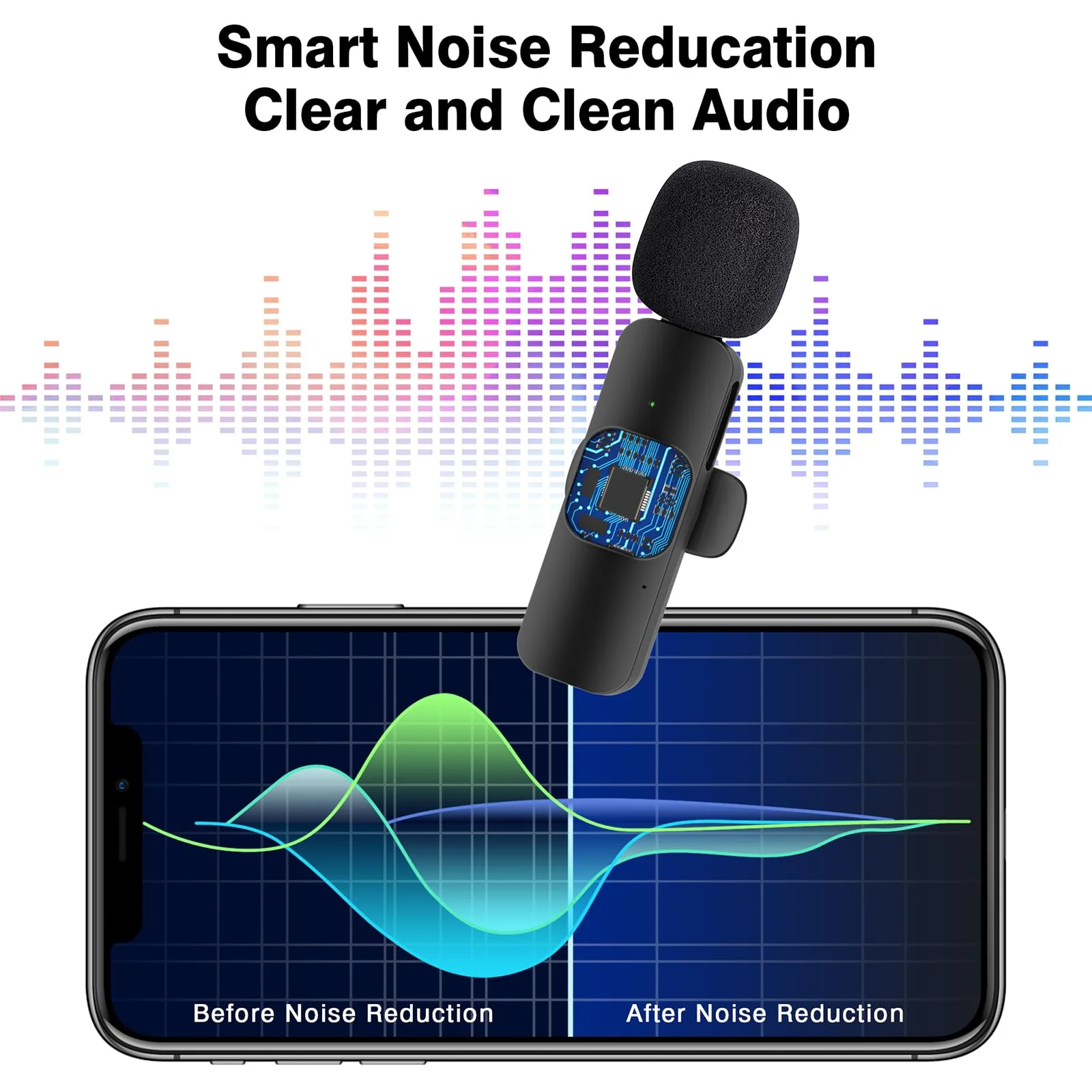 Professional Wireless Lavalier Lapel Microphone for iPhone, iPad, Cordless Omnidirectional Condenser Recording Mic for Video Recording, Live Streaming, Interview Podcast Vlog YouTube Tiktok(2 Pack) Black-1 - Image 4