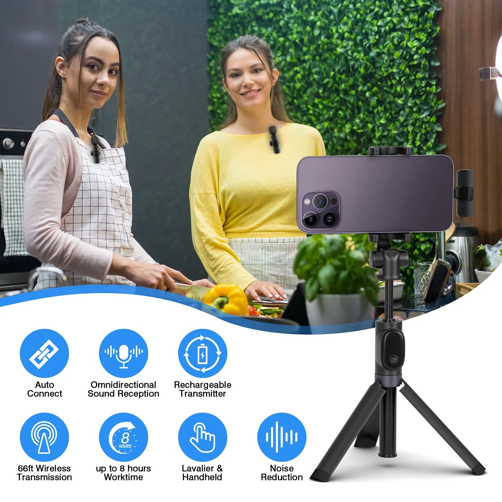 Professional Wireless Lavalier Lapel Microphone for iPhone, iPad, Cordless Omnidirectional Condenser Recording Mic for Video Recording, Live Streaming, Interview Podcast Vlog YouTube Tiktok(2 Pack) Black-1 - Image 6