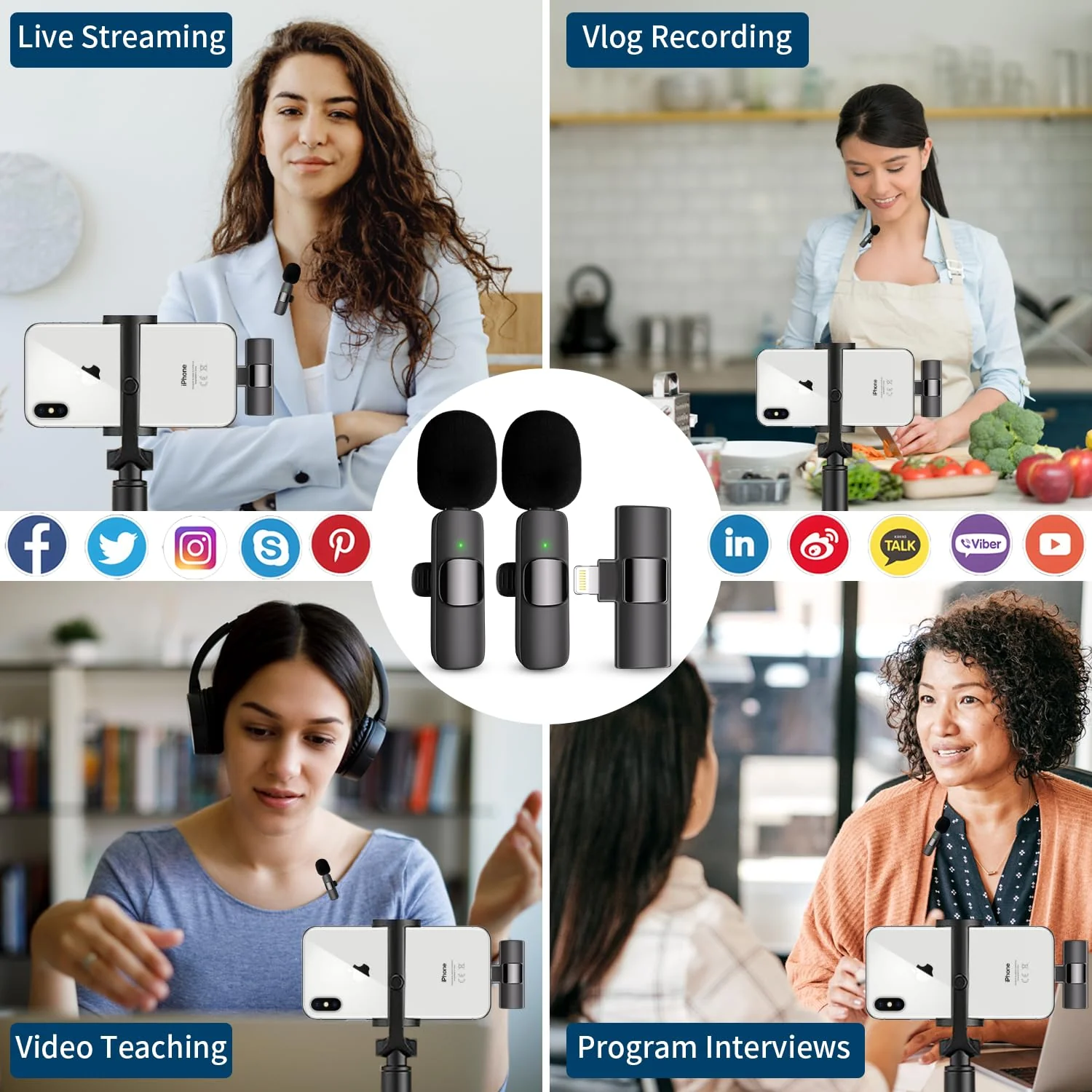 Professional Wireless Lavalier Lapel Microphone for iPhone, iPad, Cordless Omnidirectional Condenser Recording Mic for Video Recording, Live Streaming, Interview Podcast Vlog YouTube Tiktok(2 Pack) Black-1 - Image 7