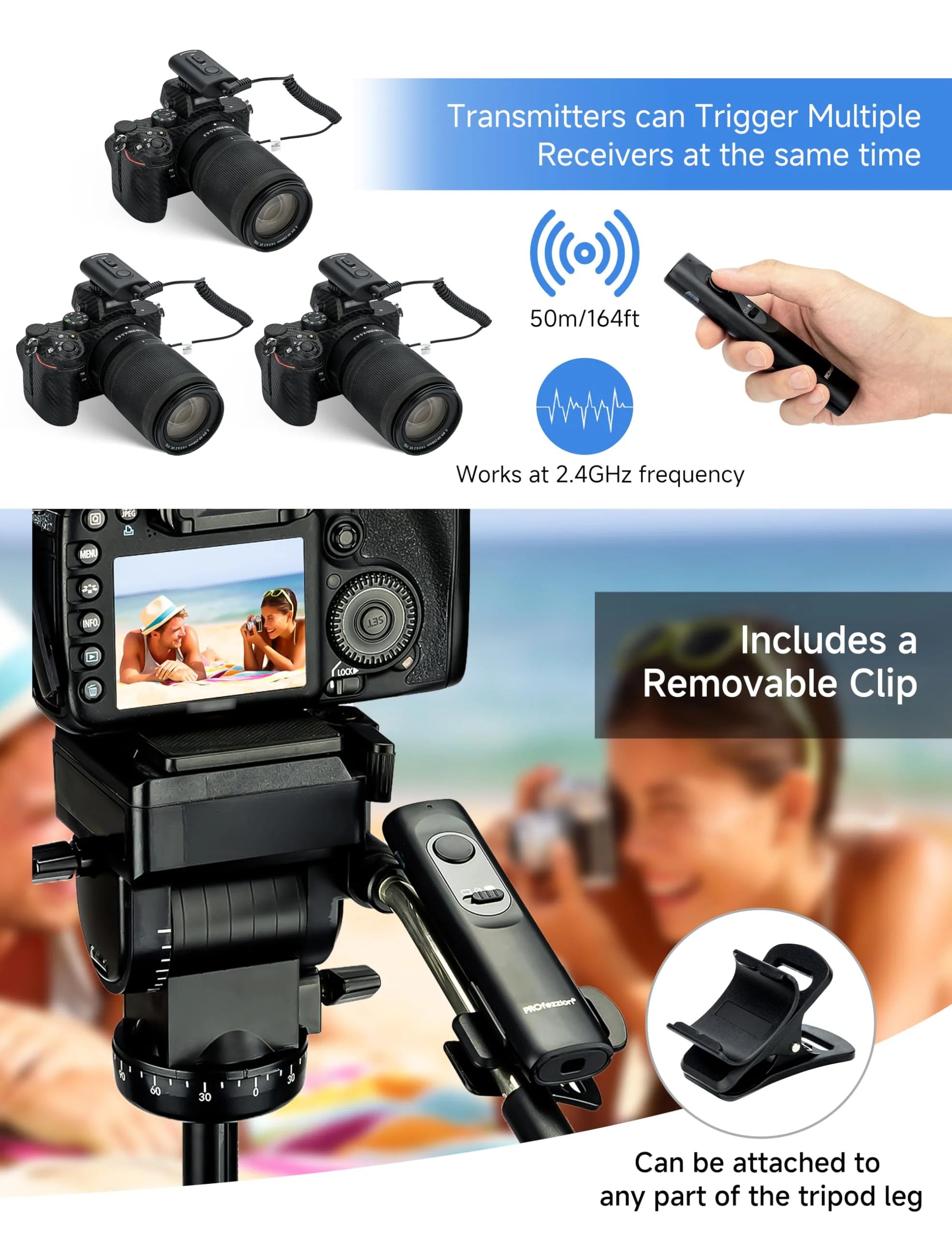PROfezzion [164'] Wireless Shutter Release Remote Control for Nikon Z6 Z7 Z7II Z6 III Z5 D750 D780 D7500 D7200 D5600 D5500 D5300 D3300 D3200 D610 Camera, Radio Control Shutter Release with AAA Battery For Nikon MC-DC2 - Image 5