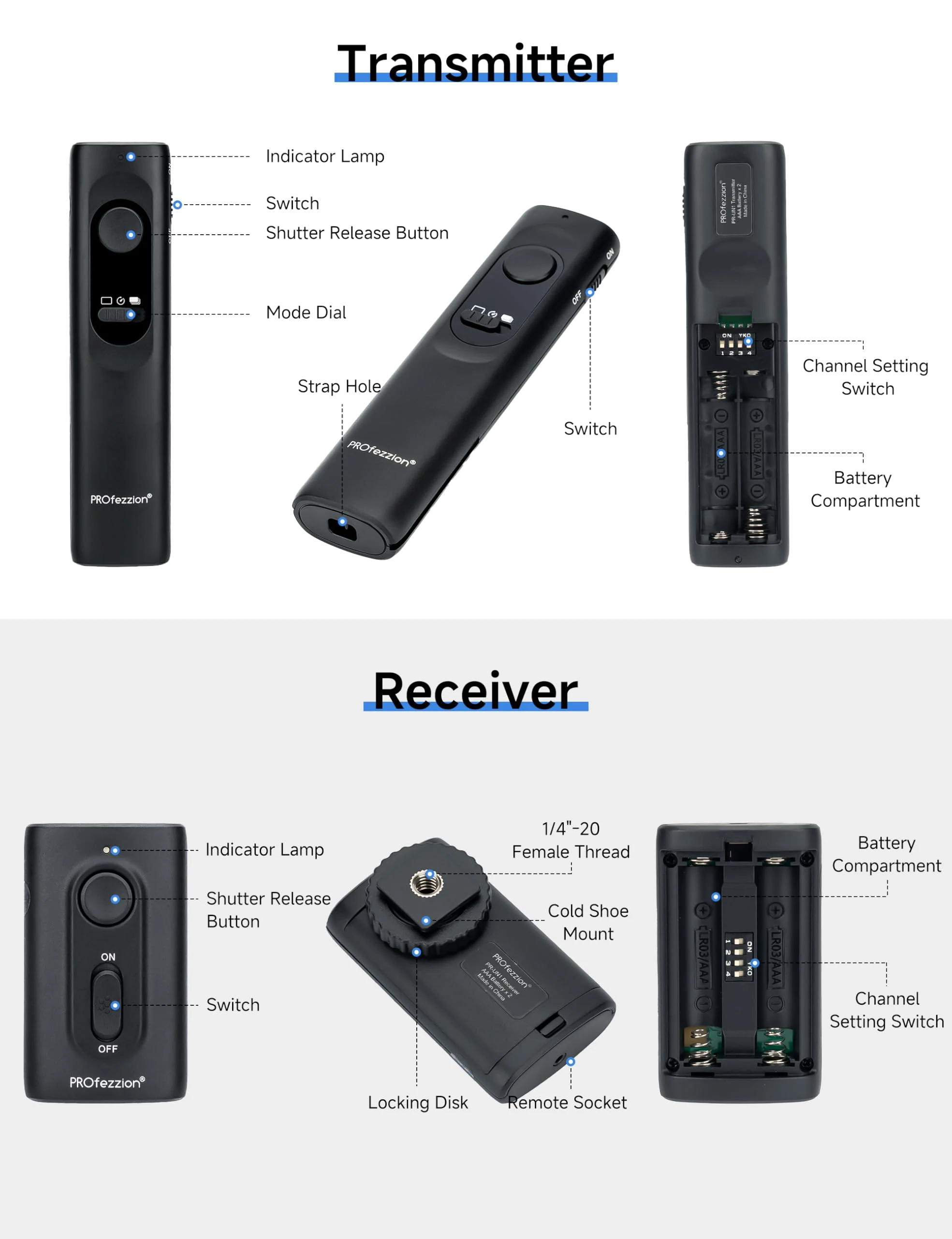 PROfezzion [164'] Wireless Shutter Release Remote Control for Nikon Z6 Z7 Z7II Z6 III Z5 D750 D780 D7500 D7200 D5600 D5500 D5300 D3300 D3200 D610 Camera, Radio Control Shutter Release with AAA Battery For Nikon MC-DC2 - Image 6