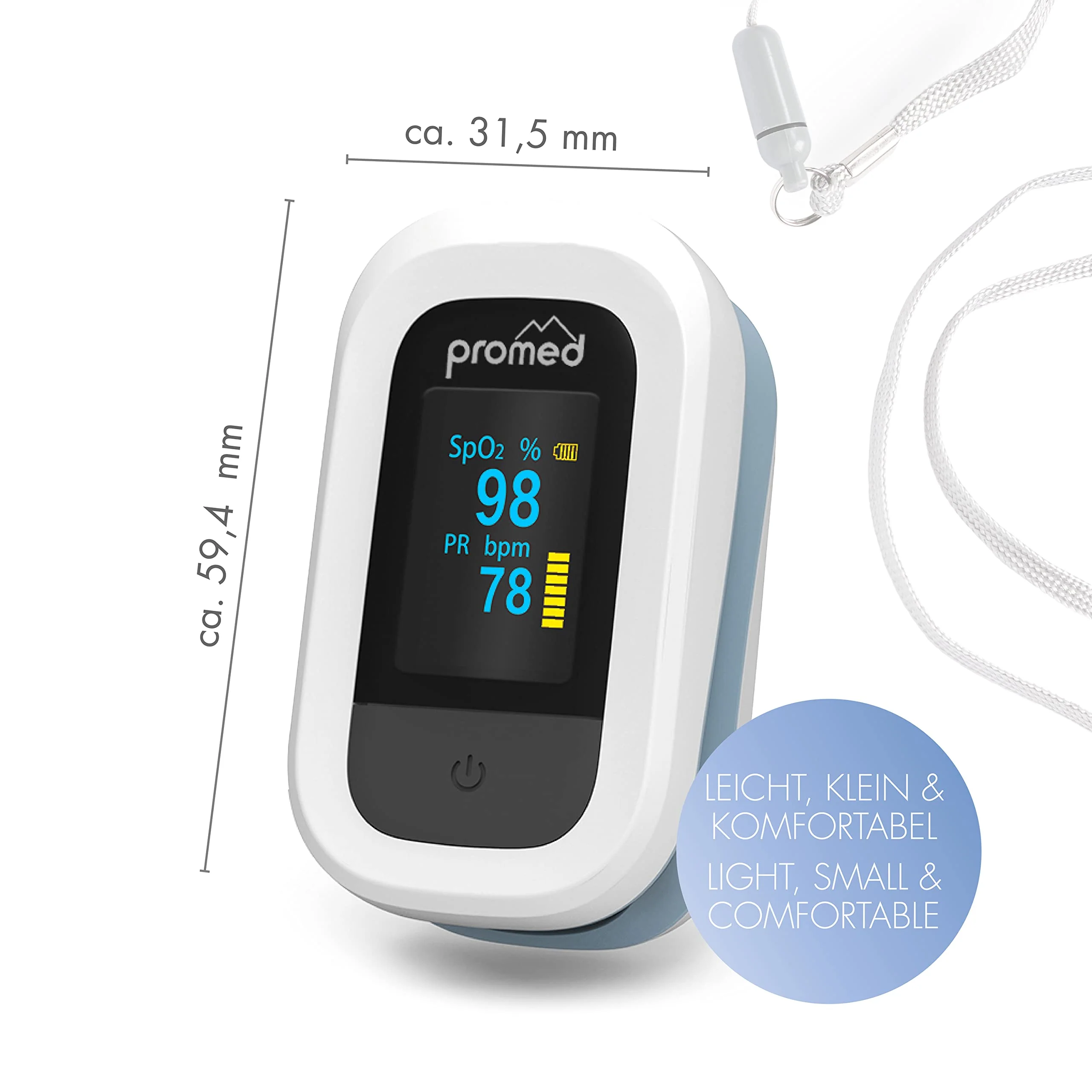 Promed Pulse Oximeter PM-200 Pro, Easy Measurement of Heart Rate & Oxygen Saturation in the Blood, Finger Pulse Oximeter with OLED Display and Automatic Shut-Off - Image 5