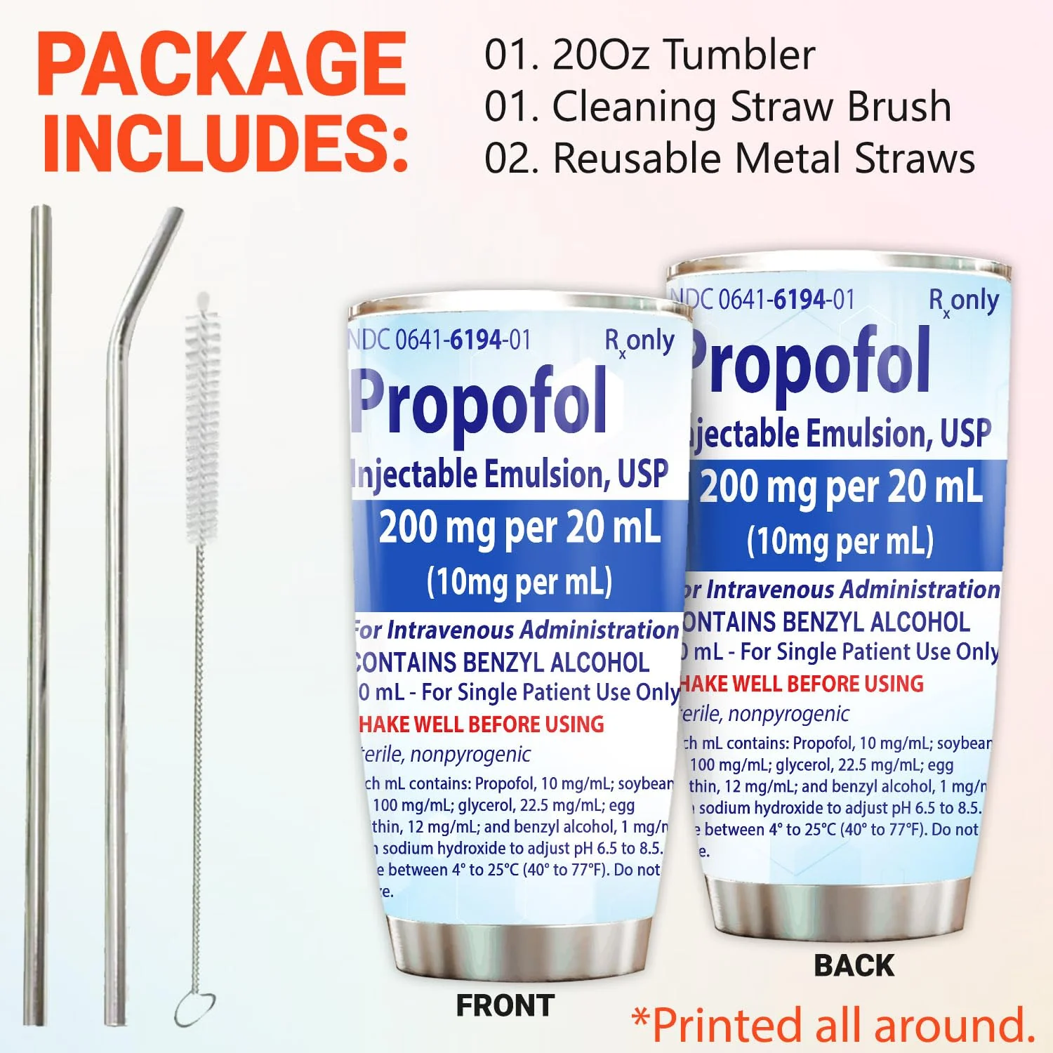 Propofol Tumbler For Nurse Straw Lid 20oz, Medical Nursing Student Graduation Gift, Nurses Week Gift For Nurse ICU ER Emergency Doctor RN CRNA Vet Tech Surgical Tech Medication Tumbler NU04 - Image 2