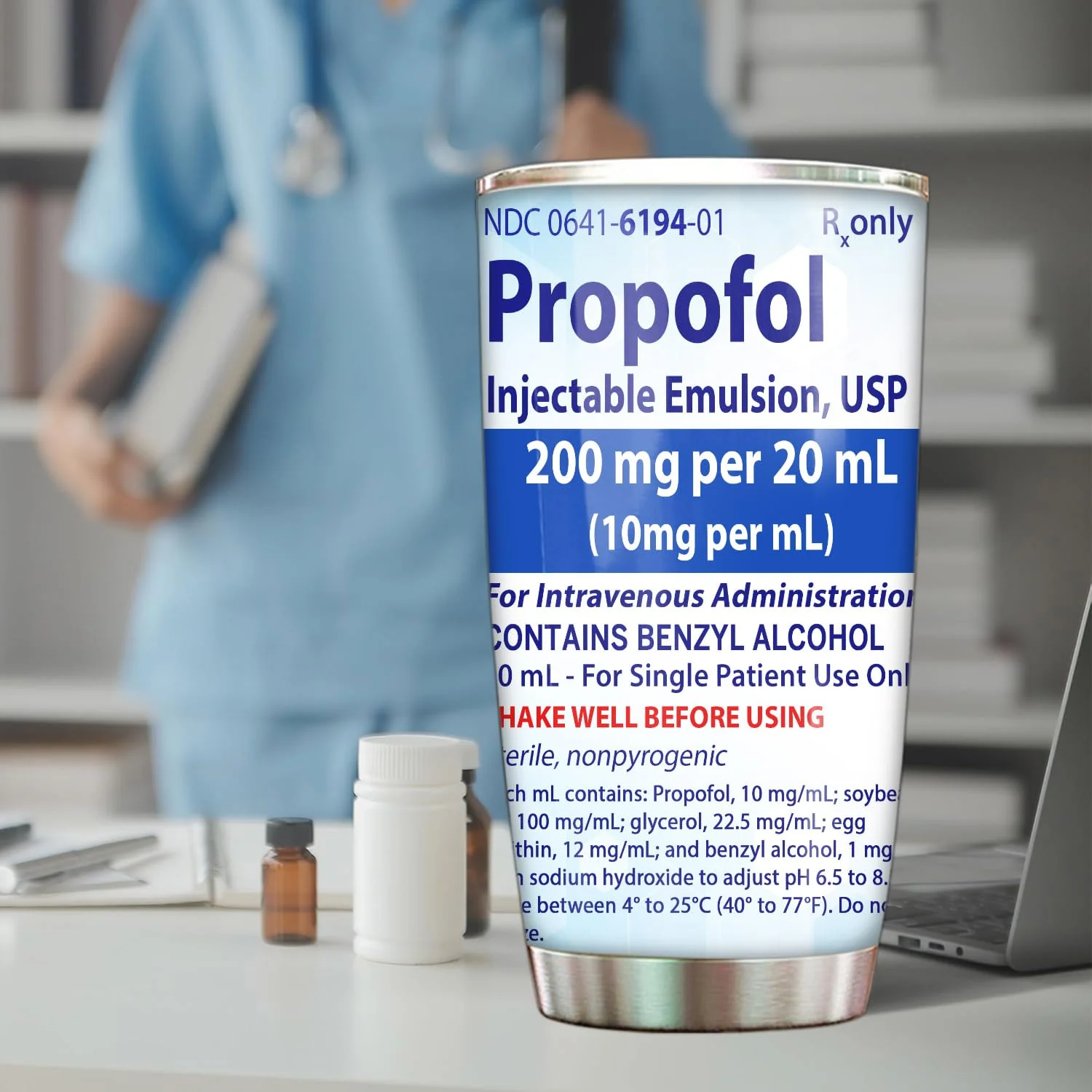 Propofol Tumbler For Nurse Straw Lid 20oz, Medical Nursing Student Graduation Gift, Nurses Week Gift For Nurse ICU ER Emergency Doctor RN CRNA Vet Tech Surgical Tech Medication Tumbler NU04 - Image 6