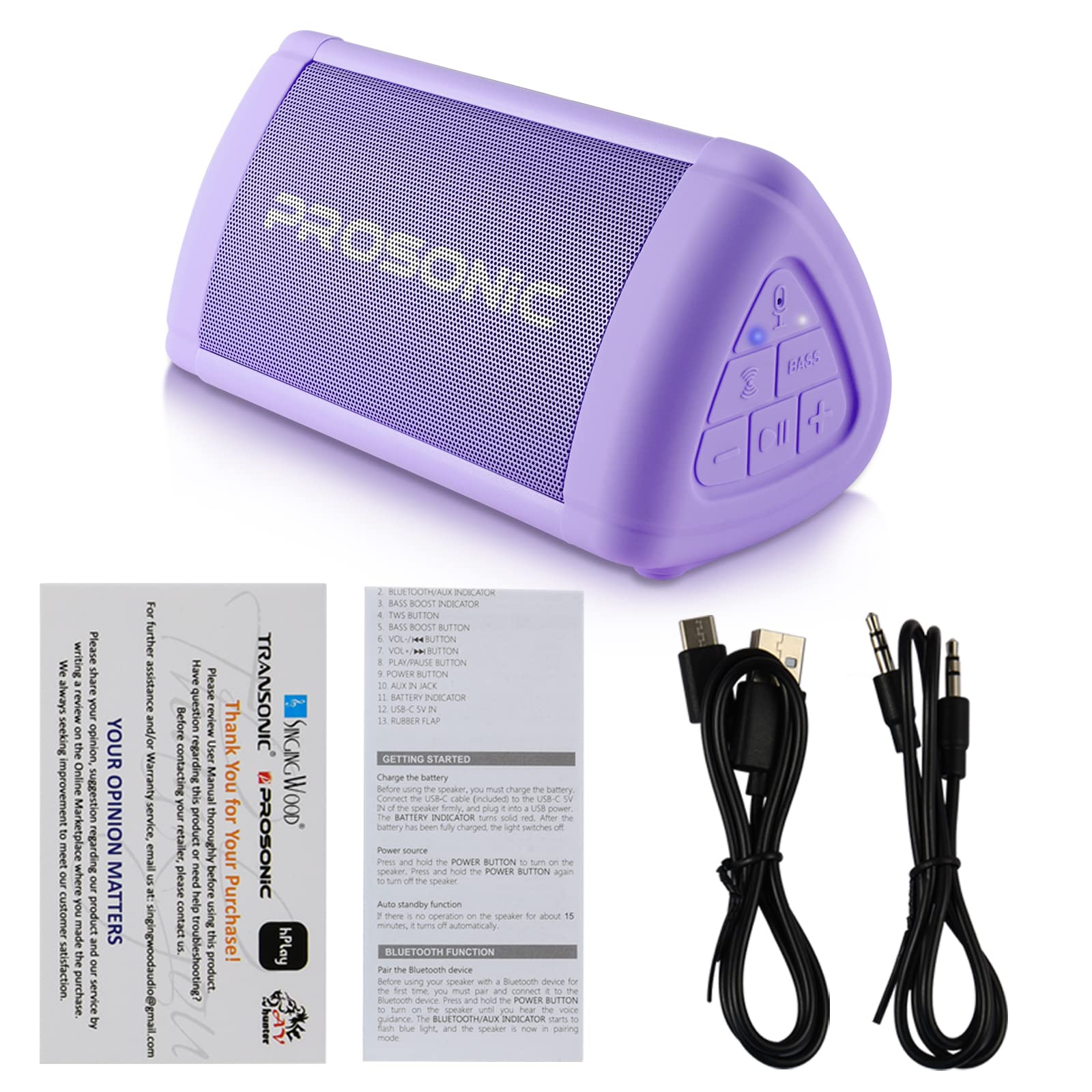 Prosonic BT3 Portable Wireless Bluetooth Speaker with 10W Stereo Sound & Bass Boost -Rich Sound & Intense Bass -Bluetooth 5.0 -Microphone -IPX5 - in & Outdoor Speaker (Purple) Purple - Image 10