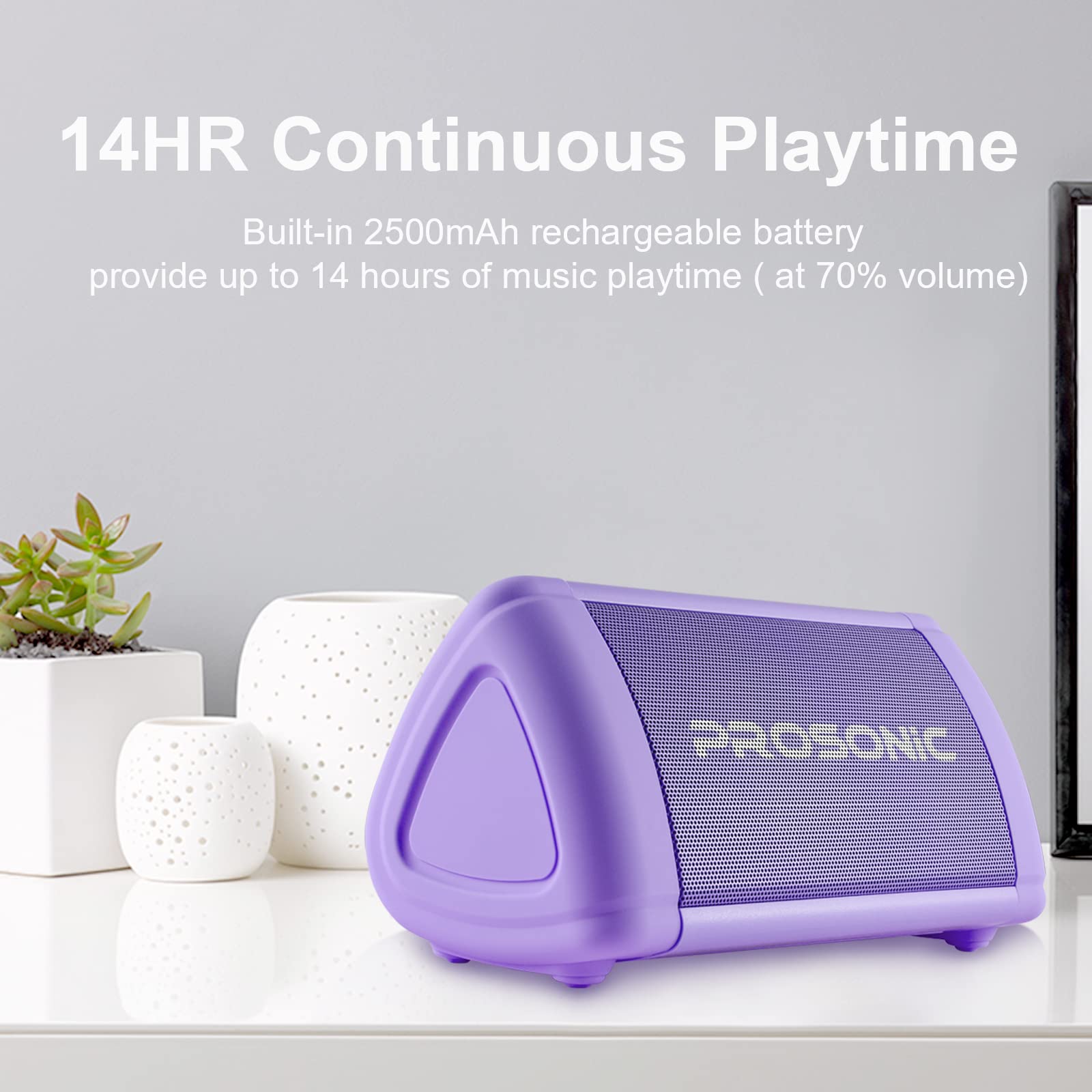 Prosonic BT3 Portable Wireless Bluetooth Speaker with 10W Stereo Sound & Bass Boost -Rich Sound & Intense Bass -Bluetooth 5.0 -Microphone -IPX5 - in & Outdoor Speaker (Purple) Purple - Image 3