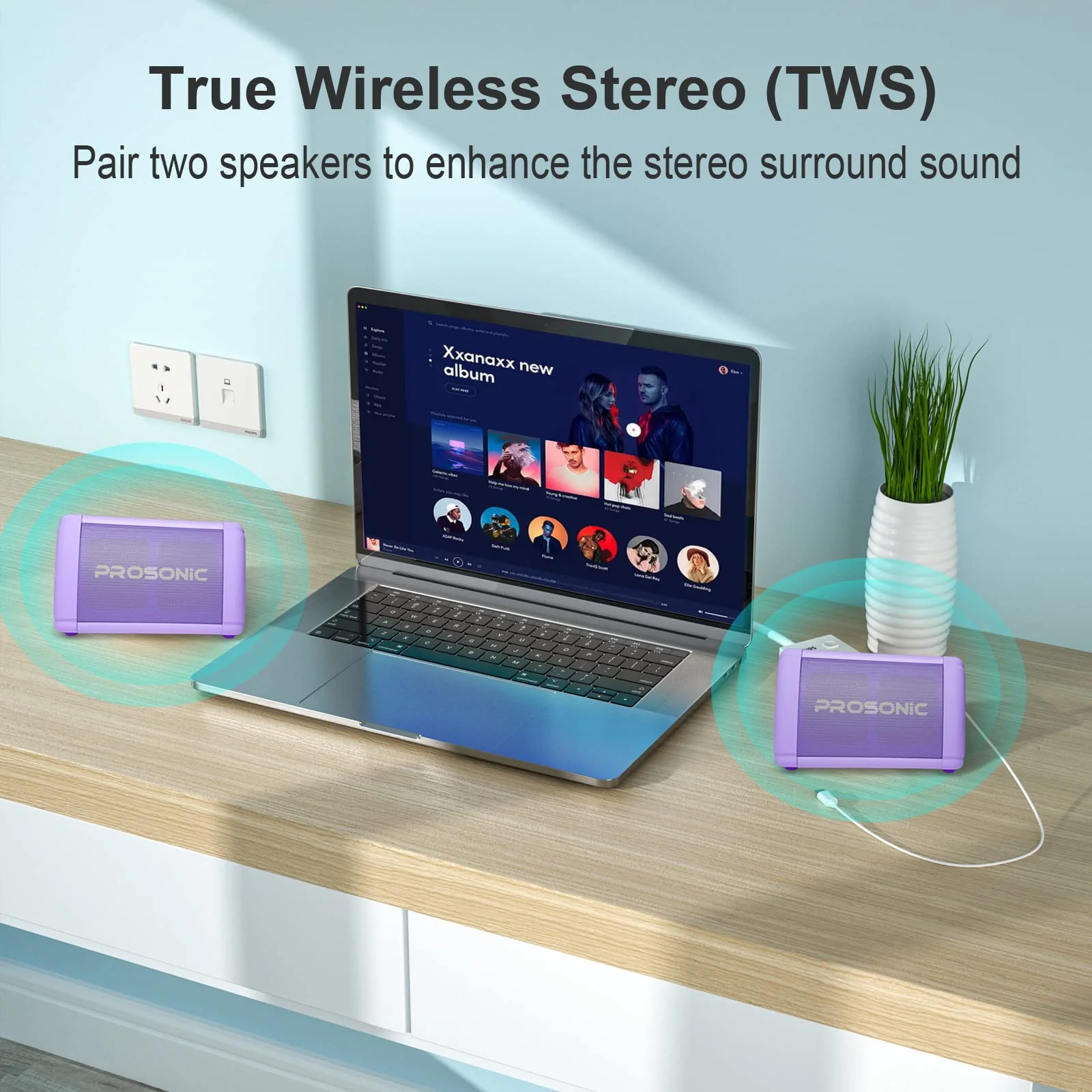 Prosonic BT3 Portable Wireless Bluetooth Speaker with 10W Stereo Sound & Bass Boost -Rich Sound & Intense Bass -Bluetooth 5.0 -Microphone -IPX5 - in & Outdoor Speaker (Purple) Purple - Image 5
