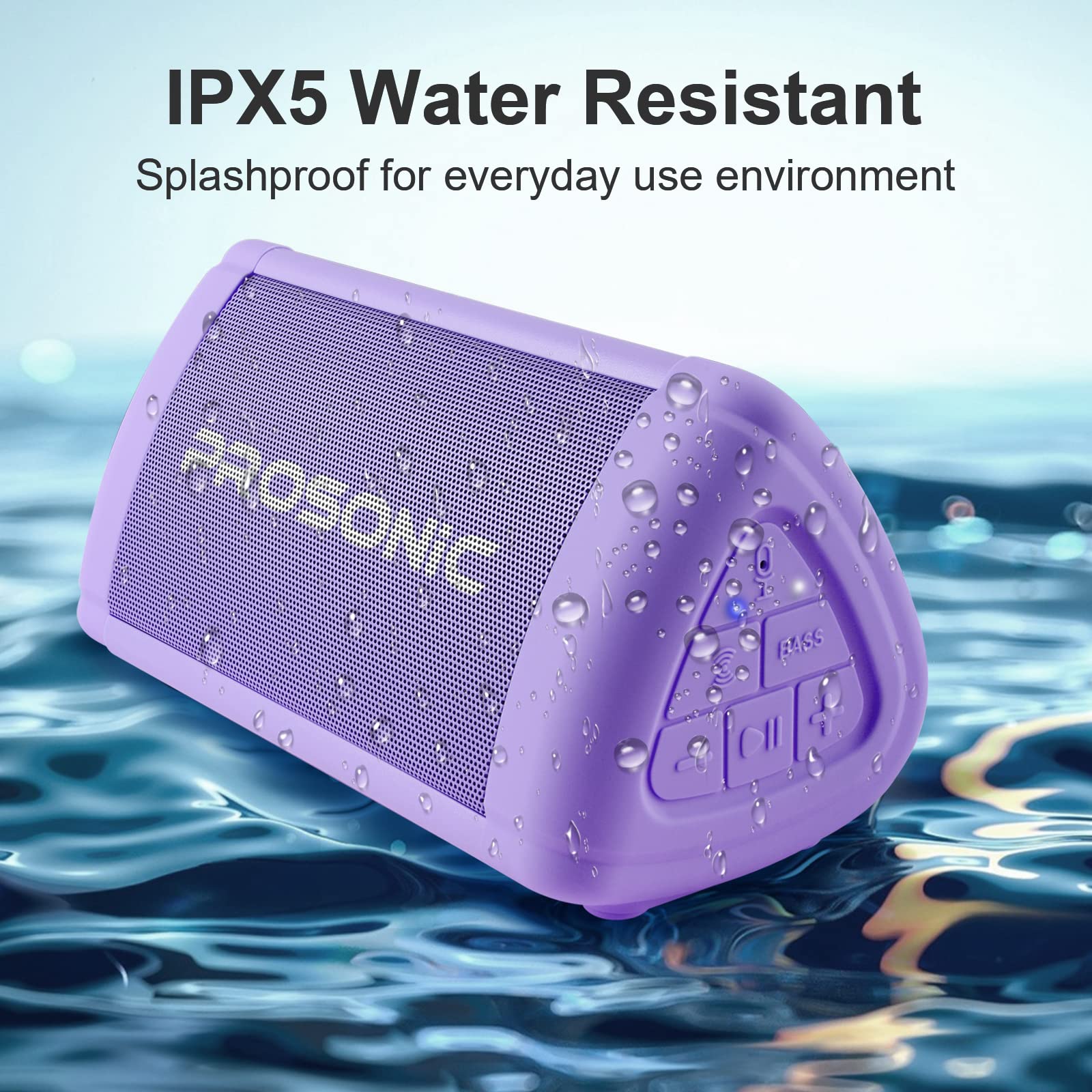Prosonic BT3 Portable Wireless Bluetooth Speaker with 10W Stereo Sound & Bass Boost -Rich Sound & Intense Bass -Bluetooth 5.0 -Microphone -IPX5 - in & Outdoor Speaker (Purple) Purple - Image 6