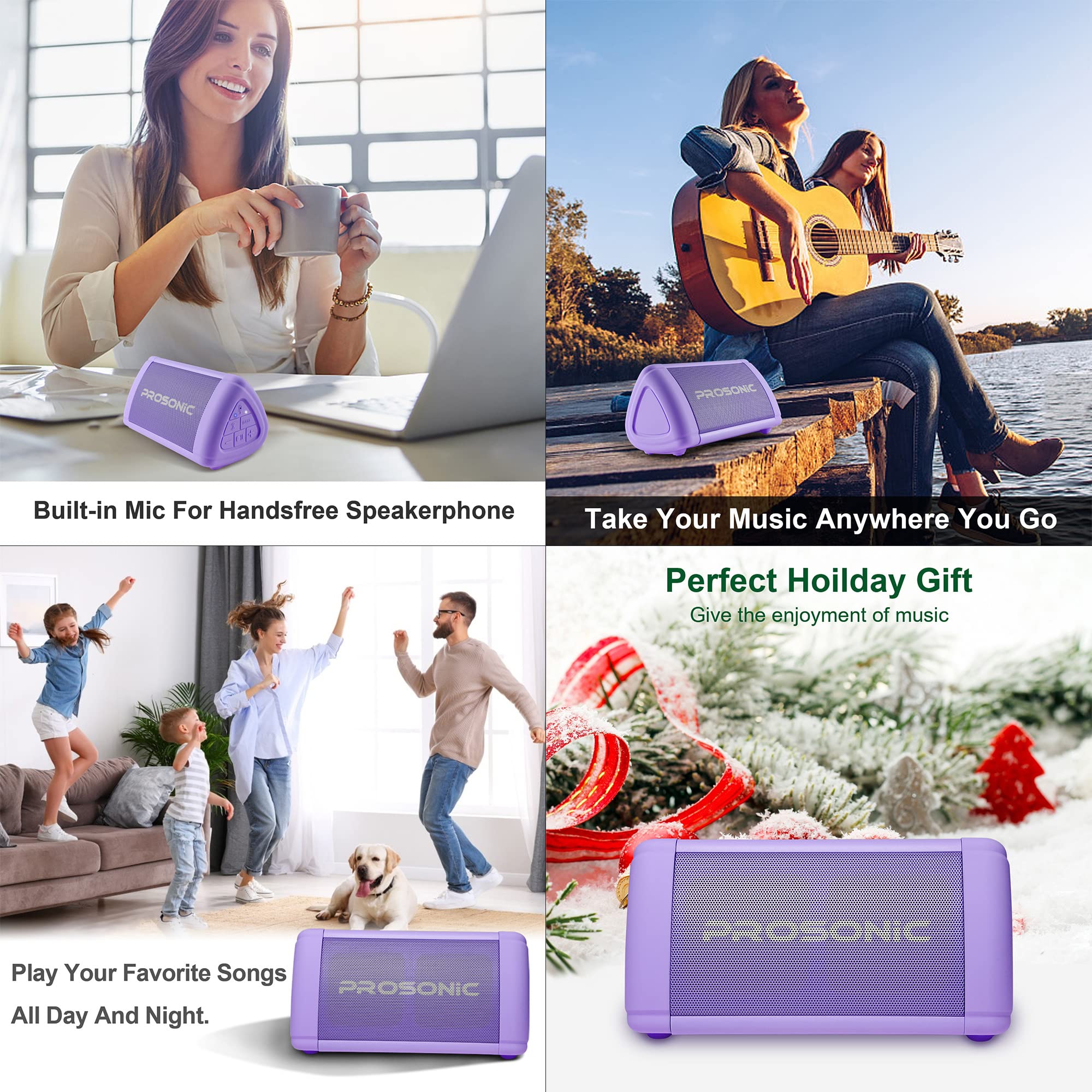 Prosonic BT3 Portable Wireless Bluetooth Speaker with 10W Stereo Sound & Bass Boost -Rich Sound & Intense Bass -Bluetooth 5.0 -Microphone -IPX5 - in & Outdoor Speaker (Purple) Purple - Image 7