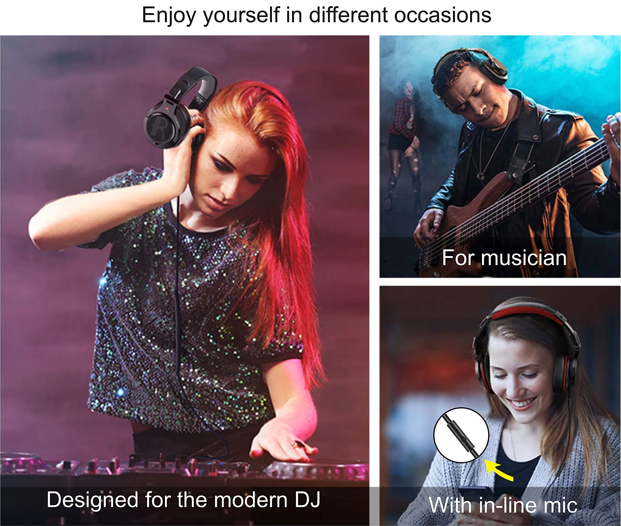 Prosonic DJ2G Over Ear Headphone, Wired Bass Headset with 40mm Driver, Foldable Lightweight Headphones with Shareport and Mic for Recording Monitoring Mixing Podcast Guitar PC TV (Black Grey) Black Grey - Image 2