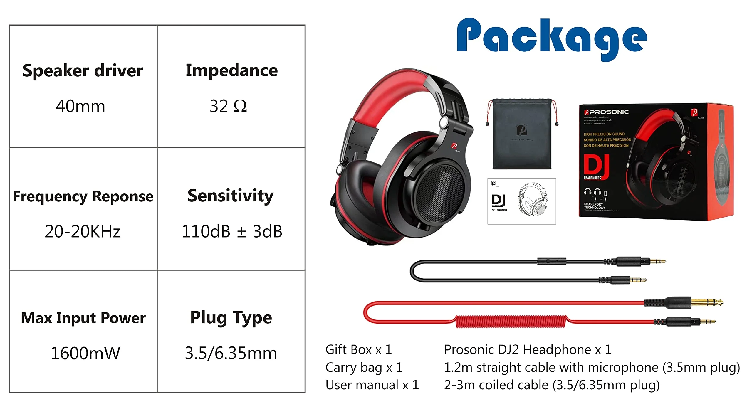 Prosonic DJ2G Over Ear Headphone, Wired Bass Headset with 40mm Driver, Foldable Lightweight Headphones with Shareport and Mic for Recording Monitoring Mixing Podcast Guitar PC TV (Black Grey) Black Grey - Image 9