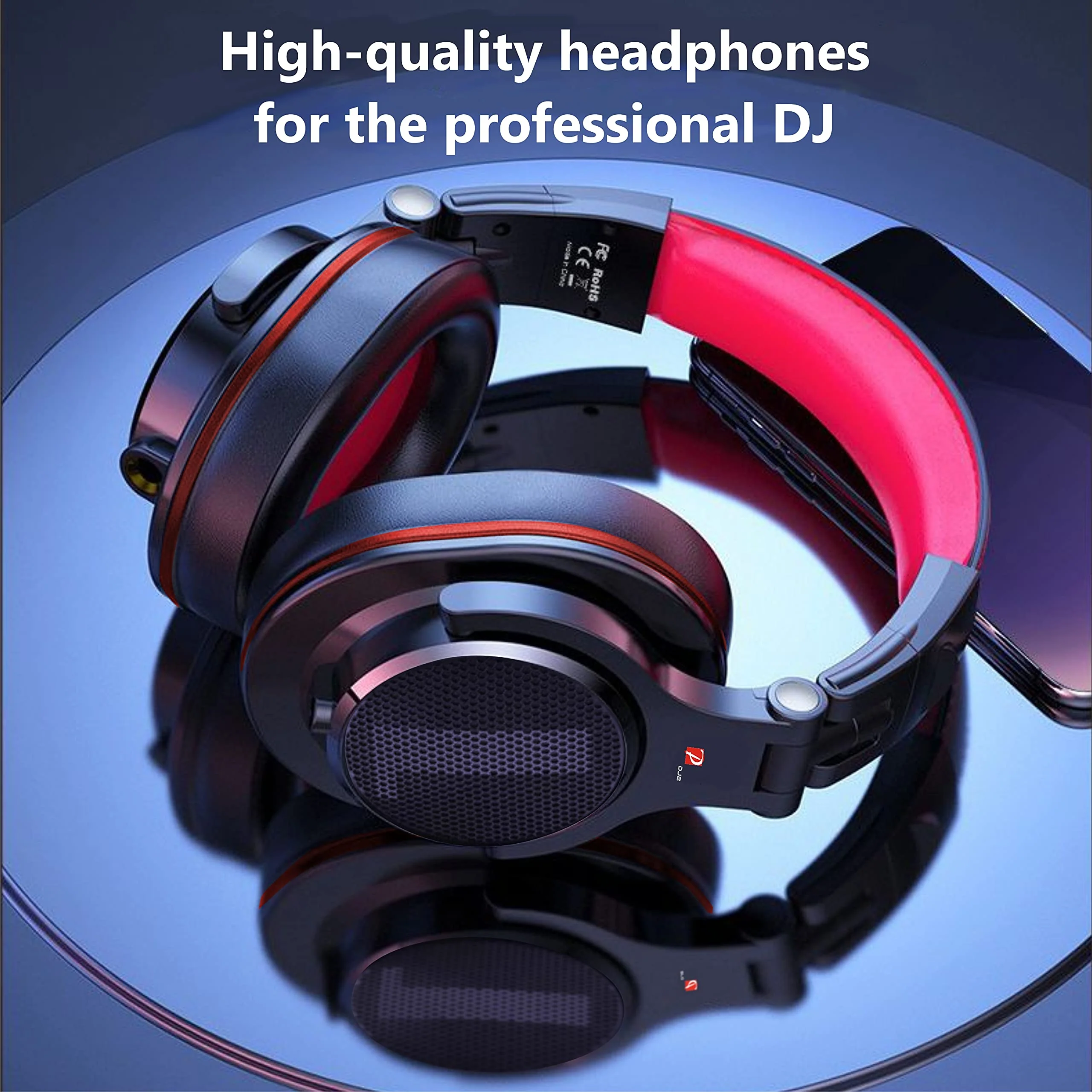 Prosonic DJ2R Over Ear Headphone, Wired Bass Headset with 40mm driver, Foldable lightweight headphones with Shareport and Mic for Recording Monitoring Mixing Podcast Guitar PC TV (Black Red) Black Red - Image 3