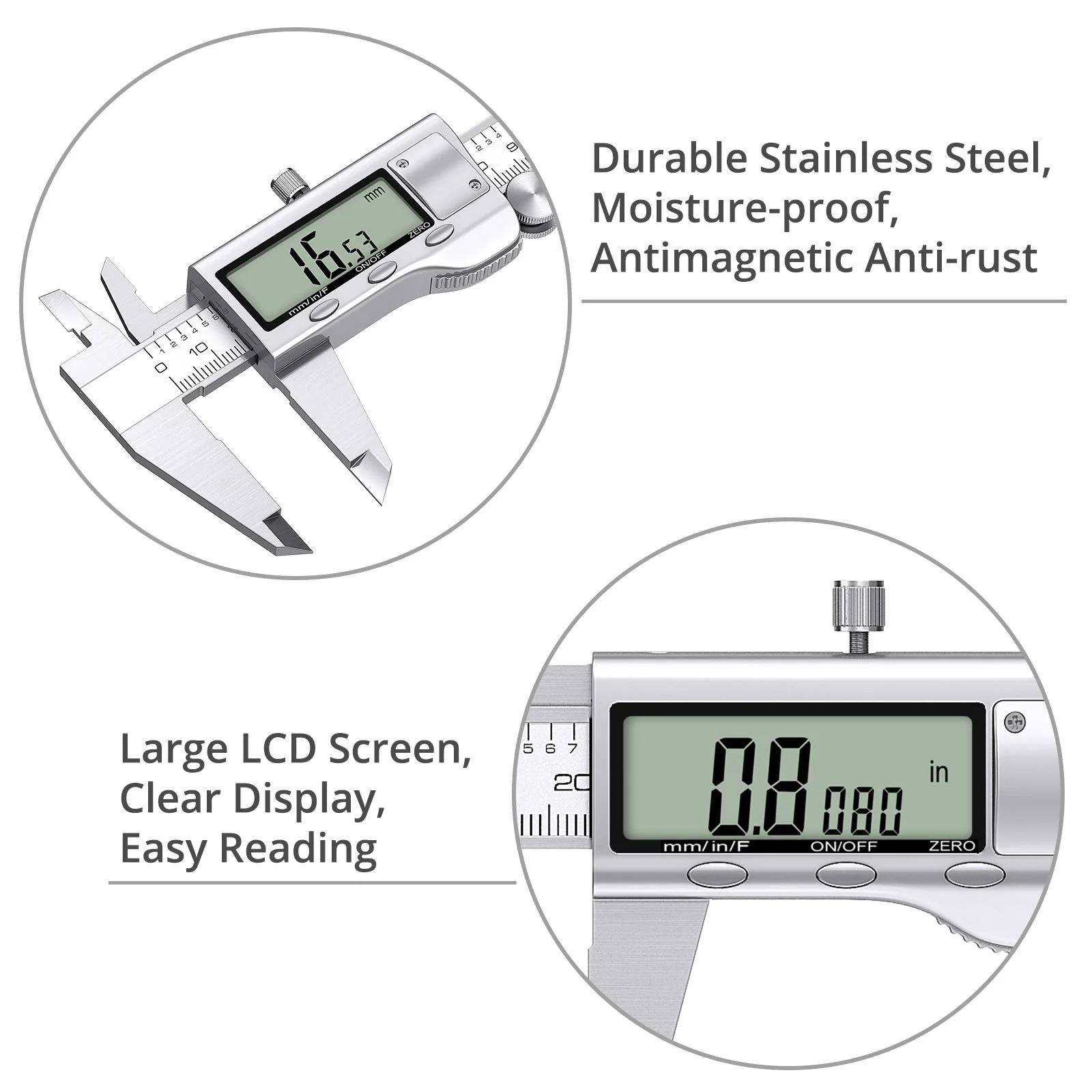 Proster Digital Caliper 8 Inch/200 mm + 32 Feeler Gauge Calliper Stainless Steel Electronic Caliper Inch/Fractions/Metric Caliper for Length Width Depth Inner / Outer Diameter 200 mm - Image 2