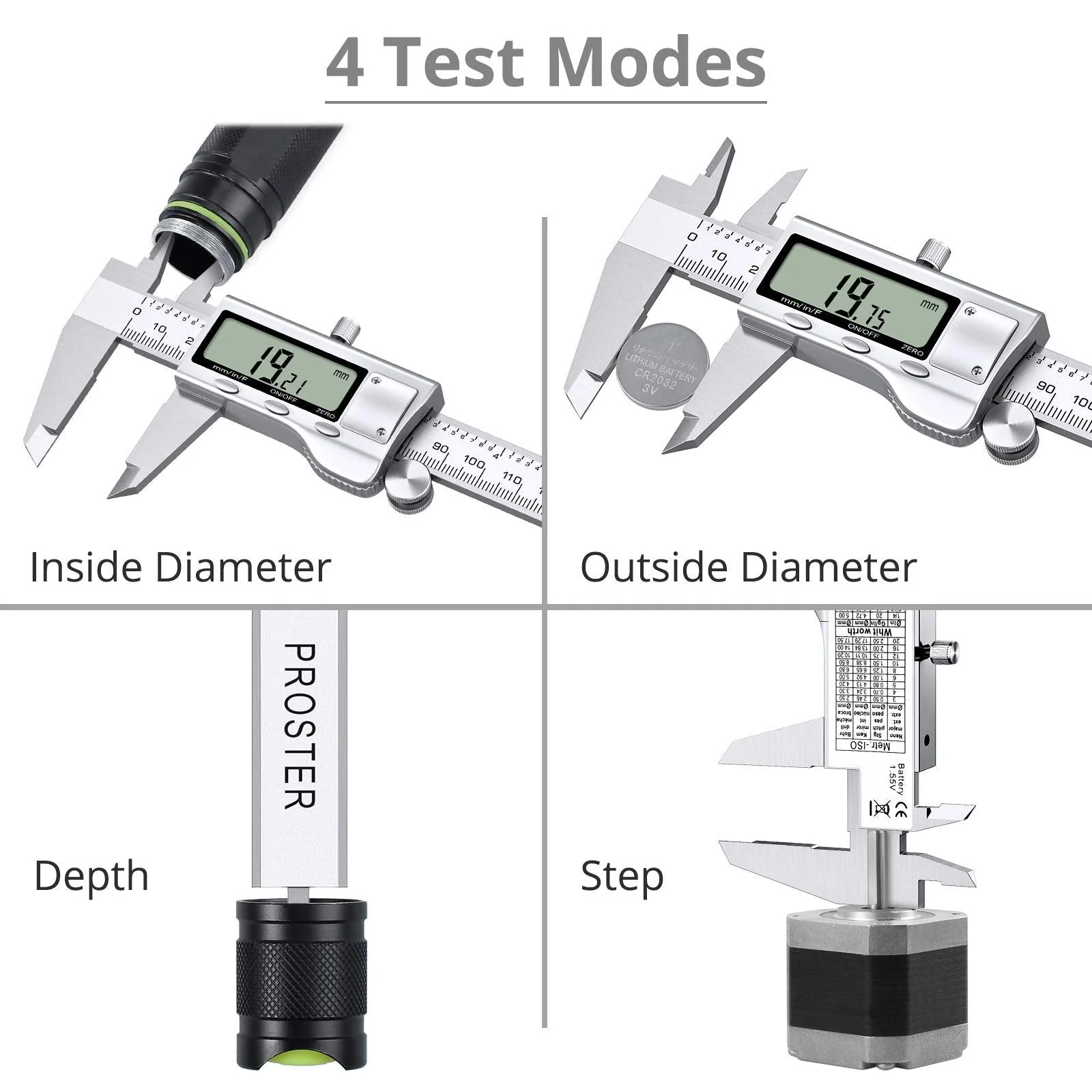 Proster Digital Caliper 8 Inch/200 mm + 32 Feeler Gauge Calliper Stainless Steel Electronic Caliper Inch/Fractions/Metric Caliper for Length Width Depth Inner / Outer Diameter 200 mm - Image 4