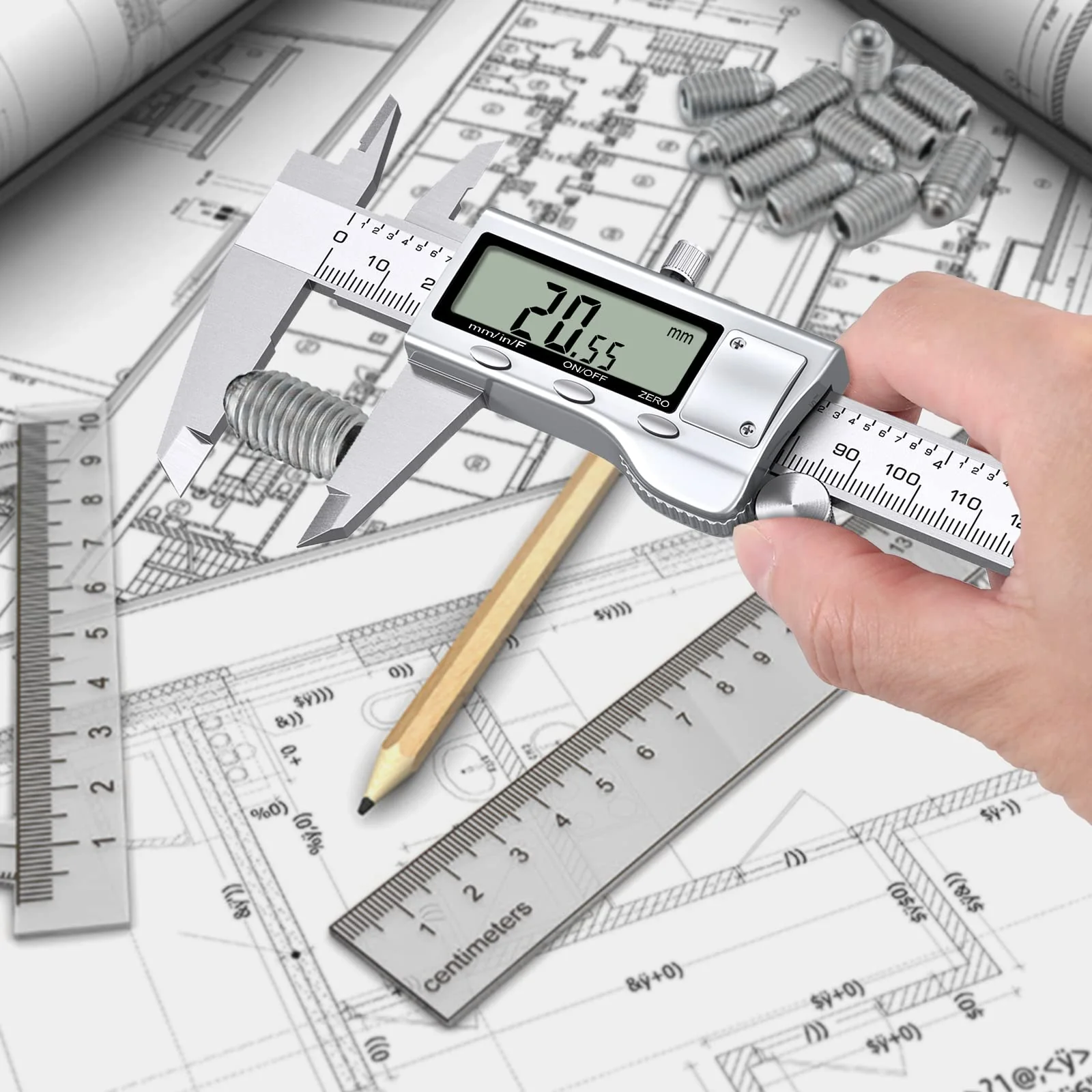 Proster Digital Caliper 8 Inch/200 mm + 32 Feeler Gauge Calliper Stainless Steel Electronic Caliper Inch/Fractions/Metric Caliper for Length Width Depth Inner / Outer Diameter 200 mm - Image 6