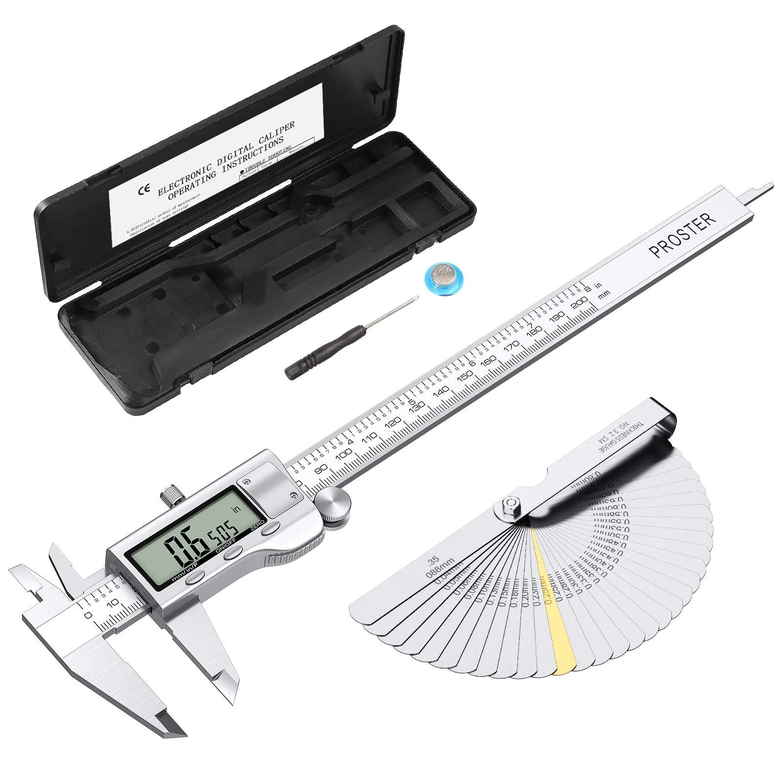Proster Digital Caliper 8 Inch/200 mm + 32 Feeler Gauge Calliper Stainless Steel Electronic Caliper Inch/Fractions/Metric Caliper for Length Width Depth Inner / Outer Diameter 200 mm - Image 7