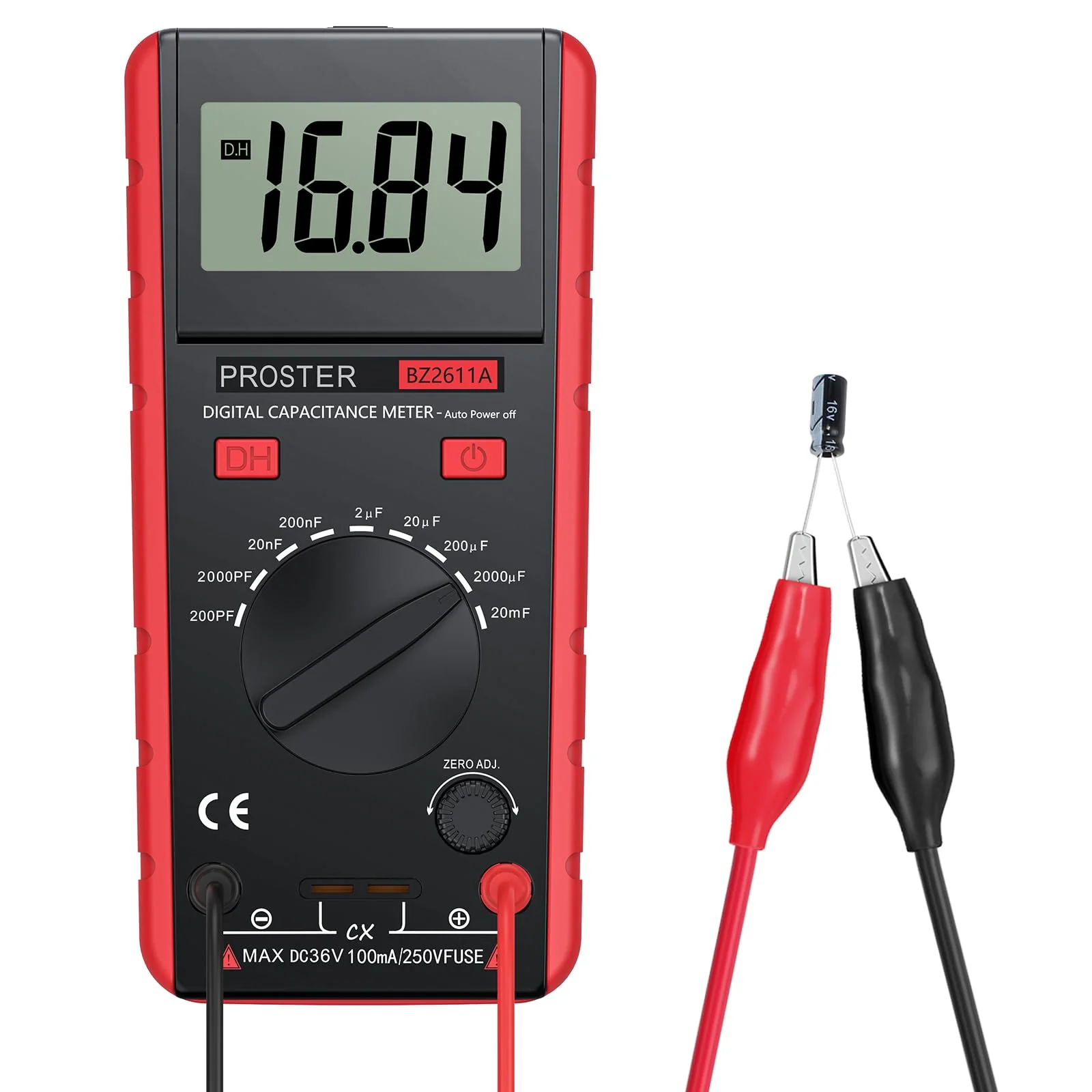 Proster Digitales Kapazitätsmessgerät 200pF-20mF Messgerät Kondensator Handmultimeter Tester für Anfänger mit drehbarer LCD-Anzeige Rot-vereinfachte Version - Image 5